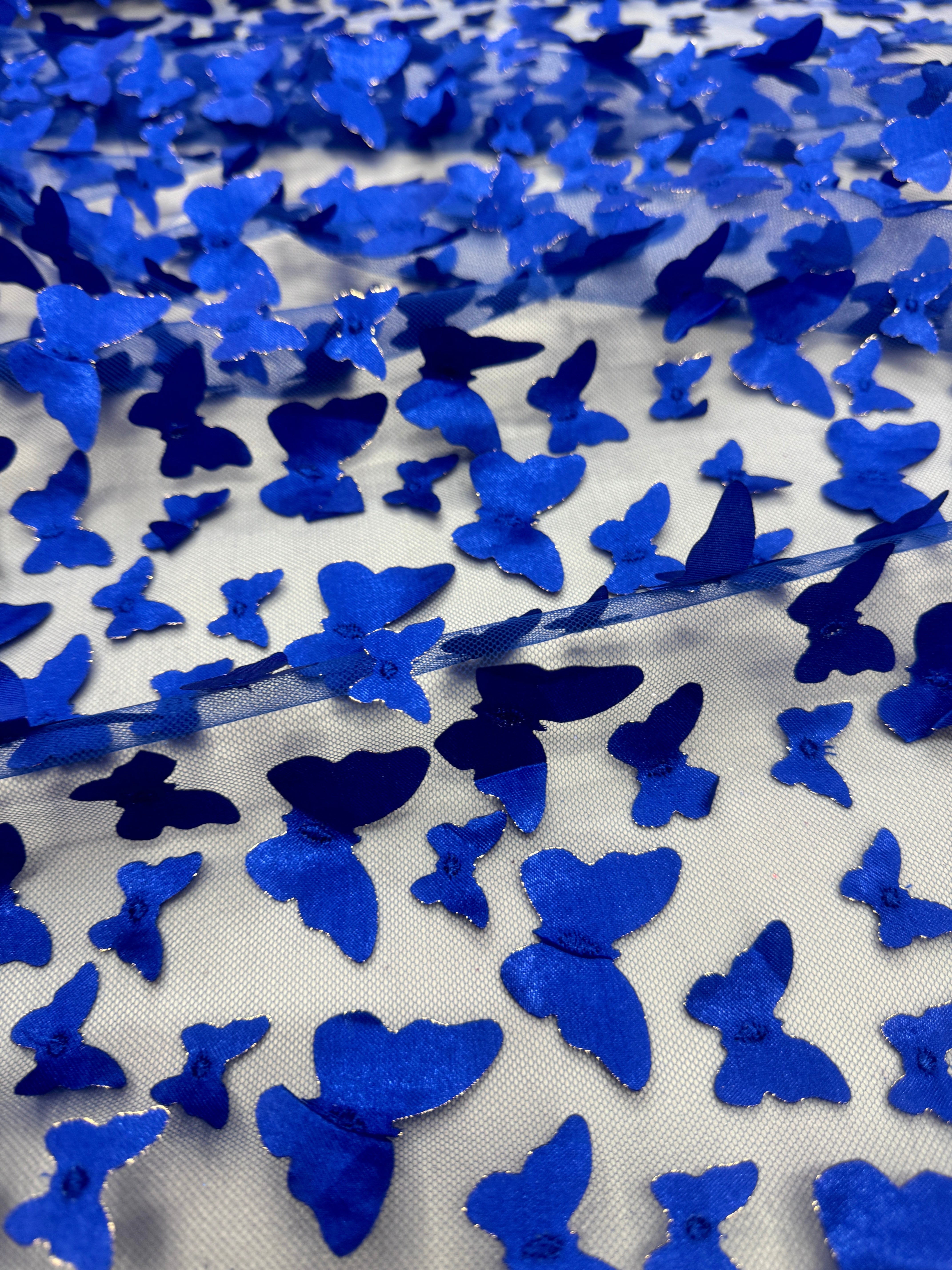 Royal Blue 3D Butterfly Lace,online textile store, sewing, fabric store, sewing store, cheap fabric store, kiki textiles