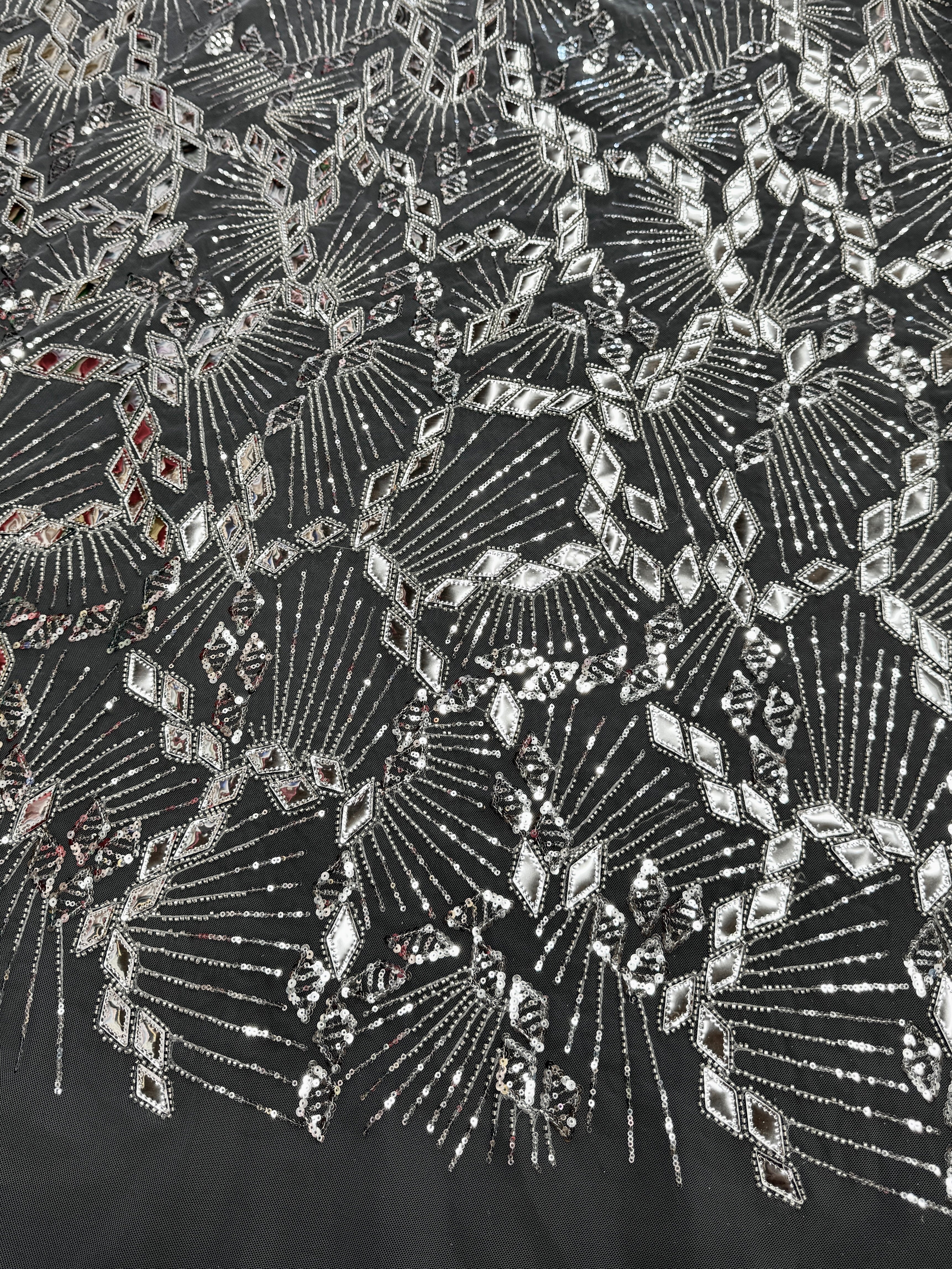 Silver Art Deco Mirror Sequin Lace, Fabric Store, Sewing Store, Cheap Fabric Store, Kiki Textiles, Textile by the Yard