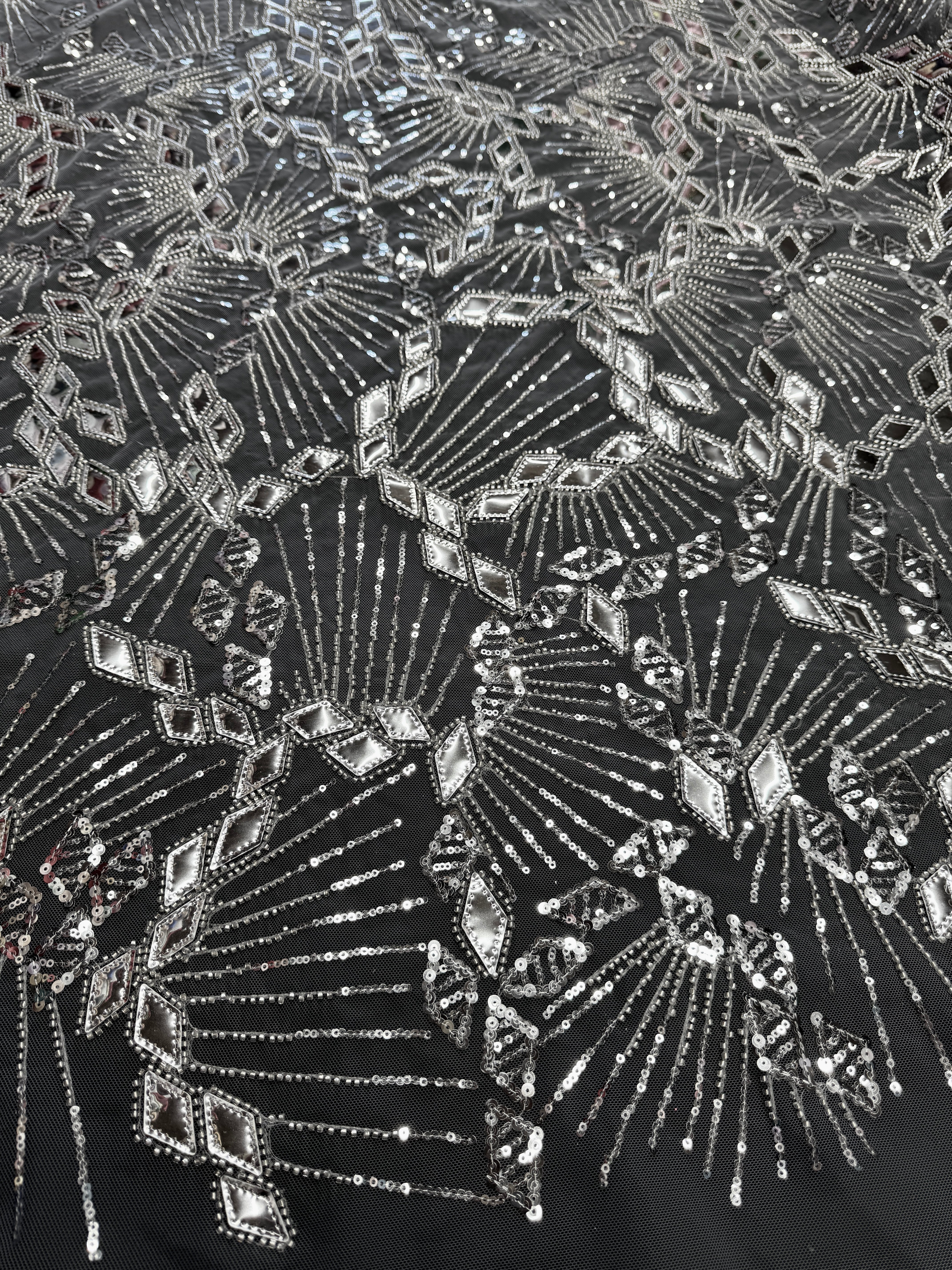 Silver Art Deco Mirror Sequin Lace, Fabric Store, Sewing Store, Cheap Fabric Store, Kiki Textiles, Textile by the Yard