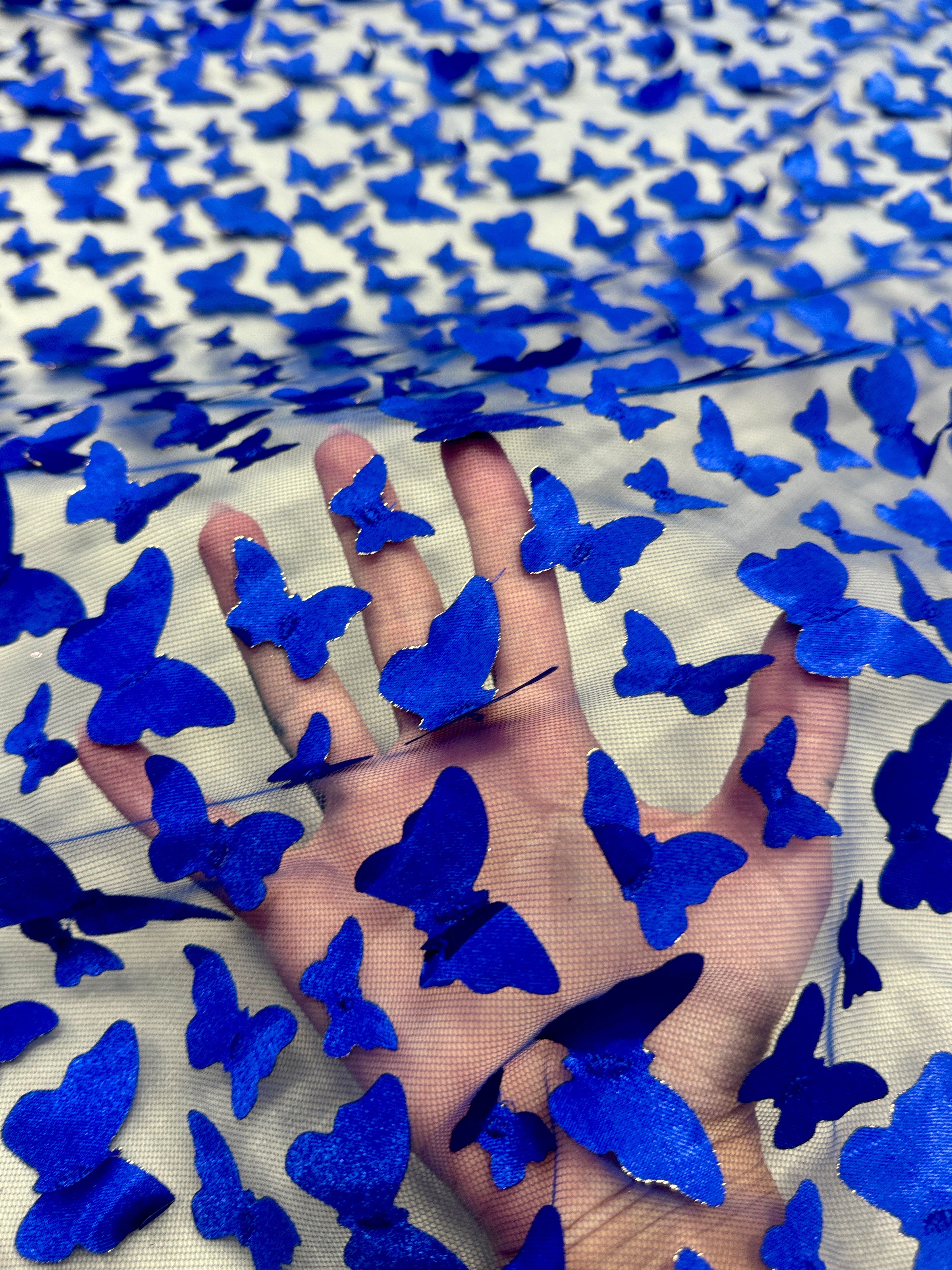 Royal Blue 3D Butterfly Lace,online textile store, sewing, fabric store, sewing store, cheap fabric store, kiki textiles