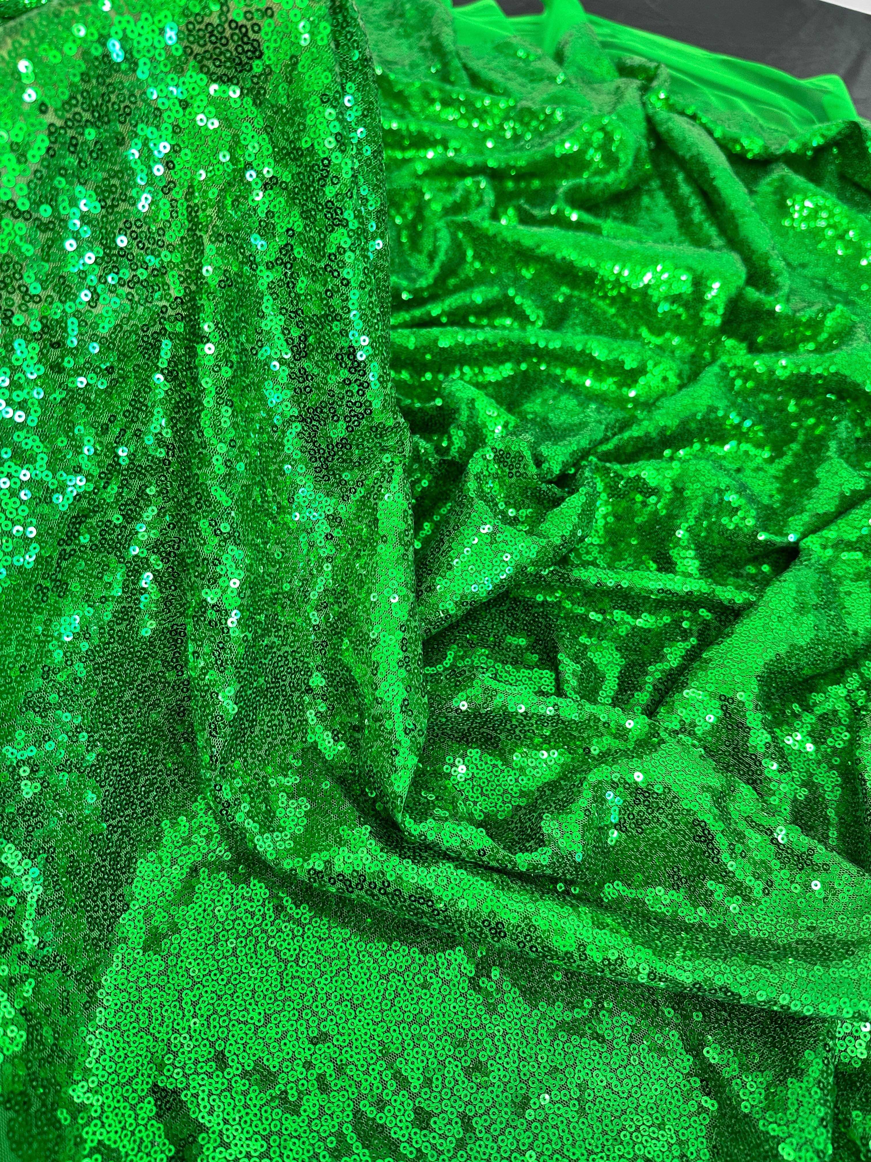 Bright Green Sequin on Mesh, Shop Fabrics Online, Sewing, Fabric Store, Sewing Store, Cheap Fabric Store, Kiki Textiles, Textile by the Yard