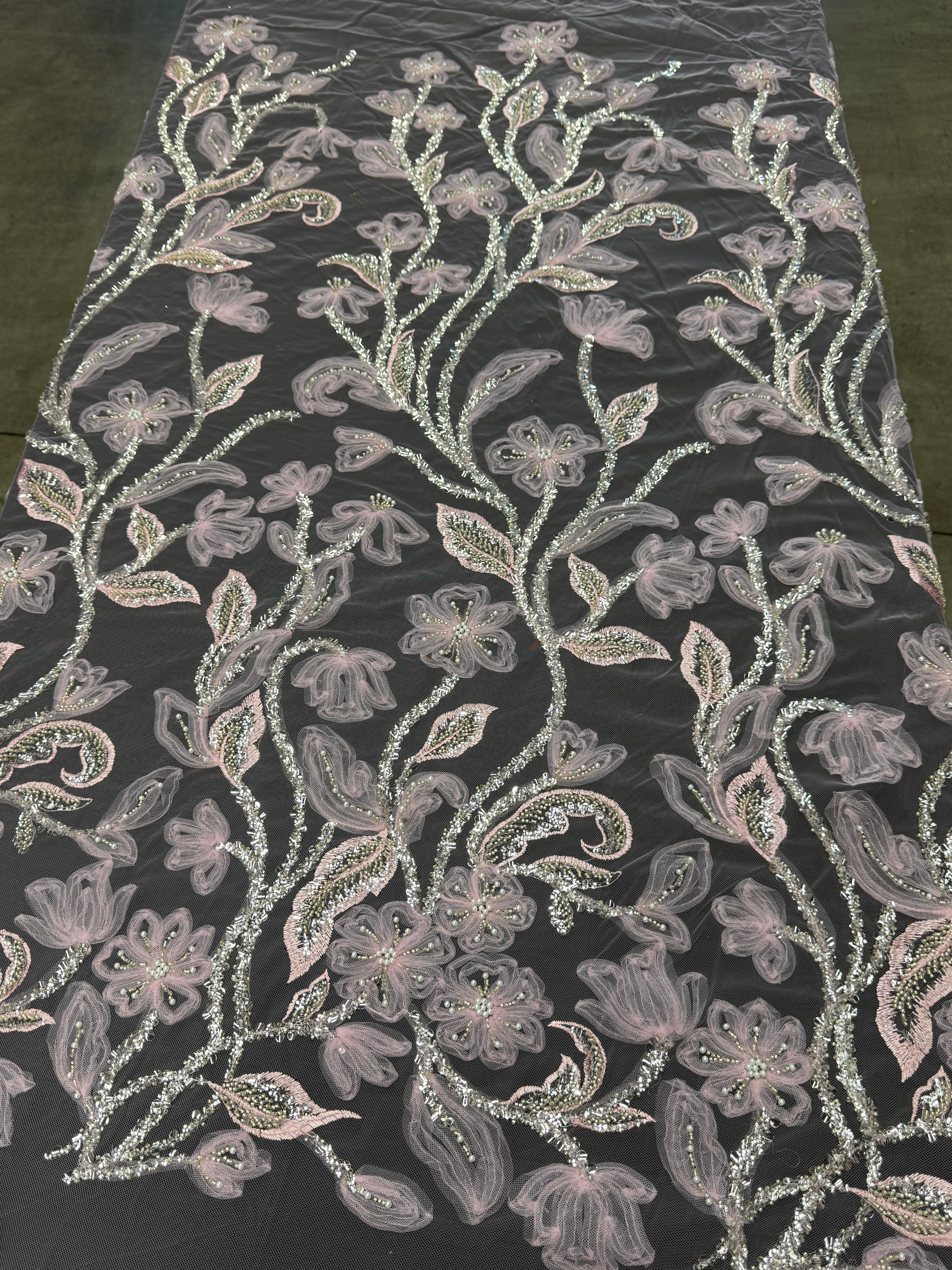 Baby Pink 3D Tulle Beaded Lace Mesh, Fabric Store, Sewing Store, Cheap Fabric Store, Kiki Textiles, Textile by the Yard