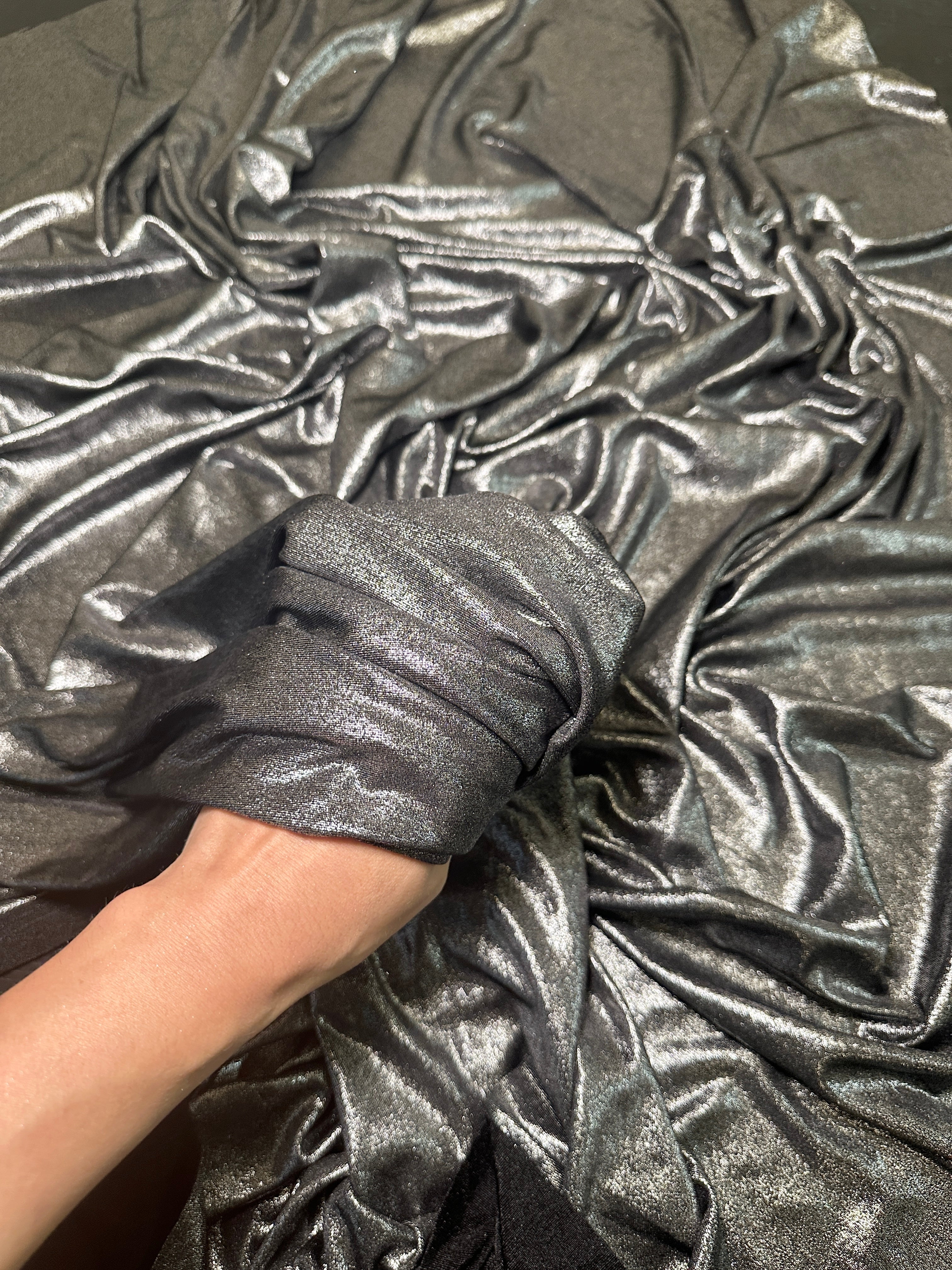 gunmetal slinky foiled jersey, silver red foiled jersey, dark silver foiled jersey, gray foiled jersey, foiled jersey for woman, foiled jersey on sale, foiled jersey on discount, best quality foiled jersey