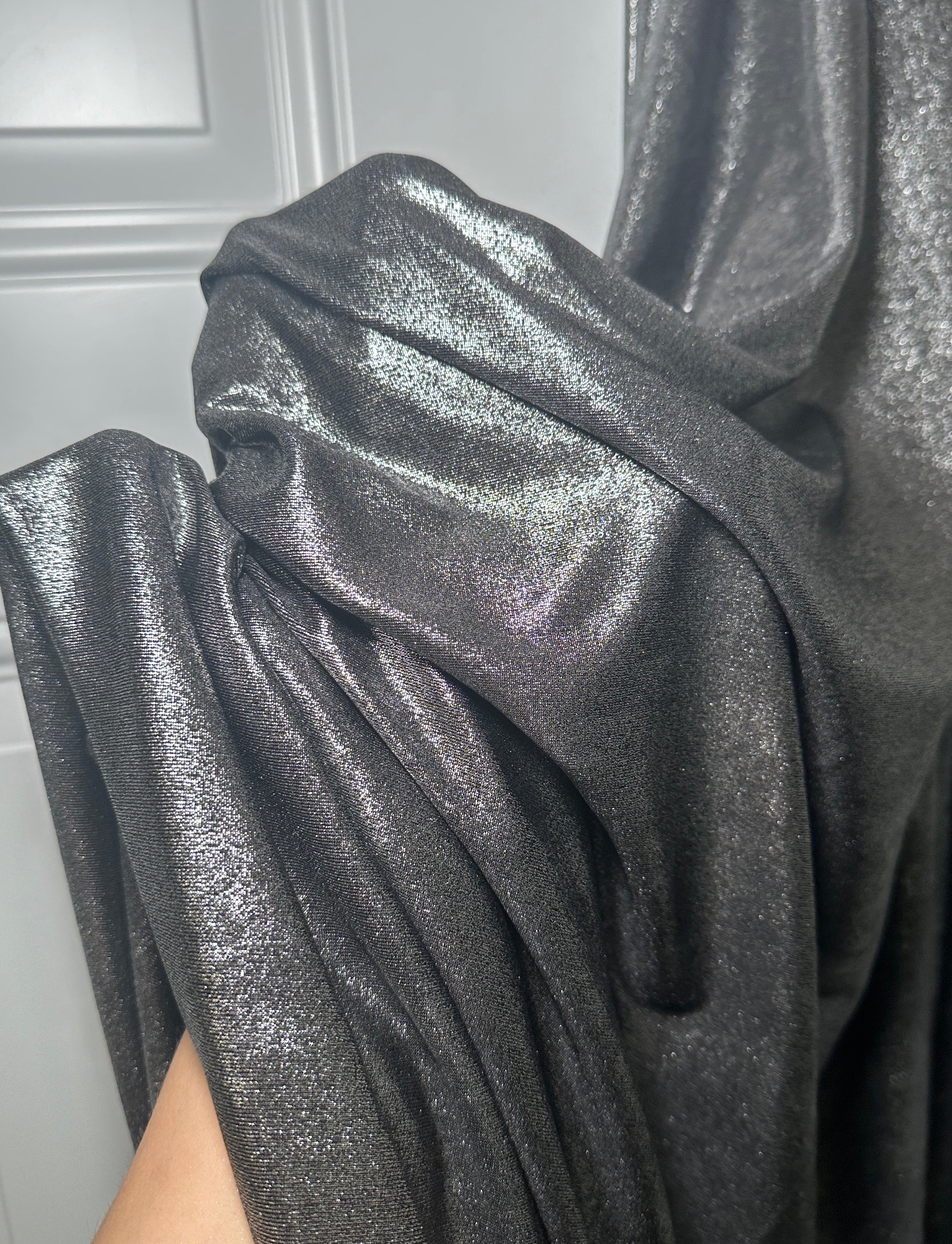 gunmetal slinky foiled jersey, silver red foiled jersey, dark silver foiled jersey, gray foiled jersey, foiled jersey for woman, foiled jersey on sale, foiled jersey on discount, best quality foiled jersey