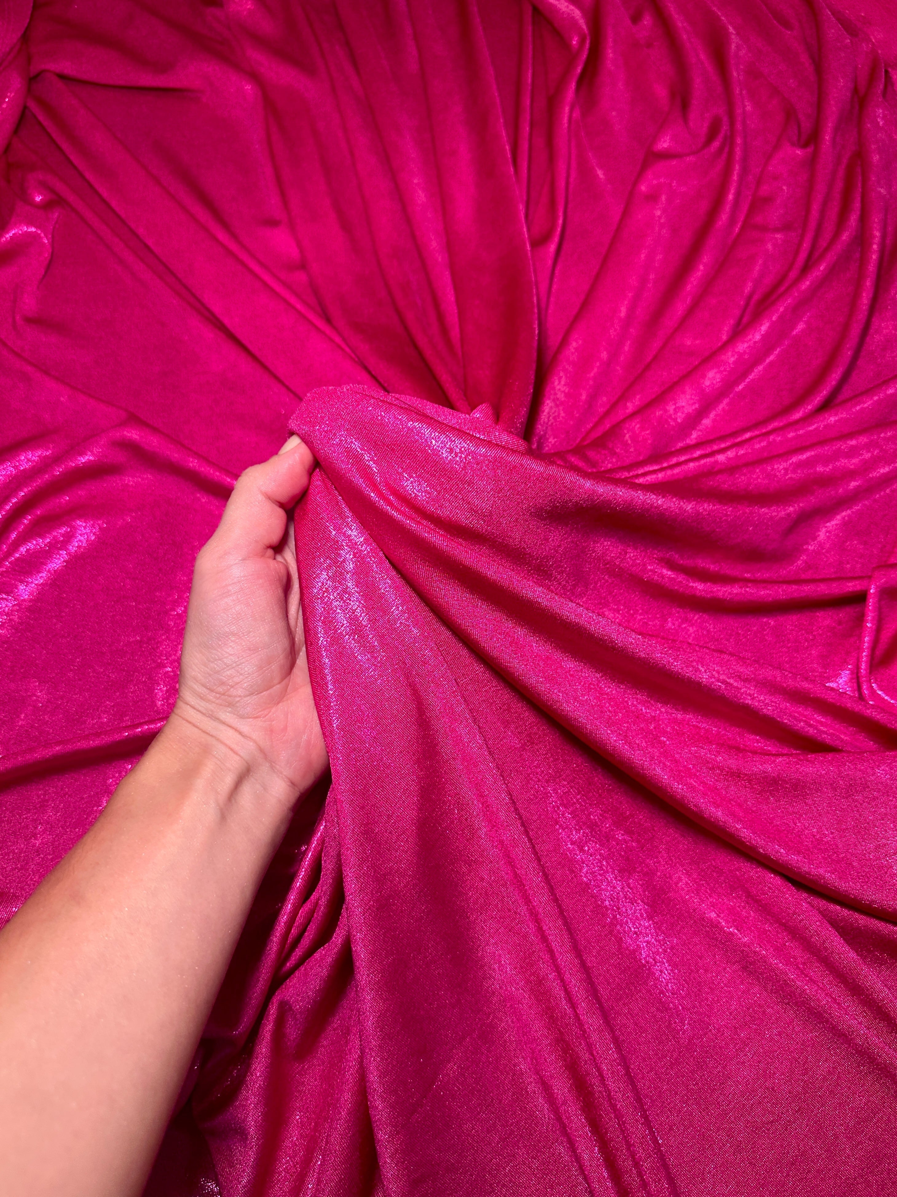 hot pink slinky foiled jersey, pink foiled jersey, dark pink foiled jersey, light pink foiled jersey, foiled jersey for woman, foiled jersey on sale, foiled jersey on discount, best quality foiled jersey 
