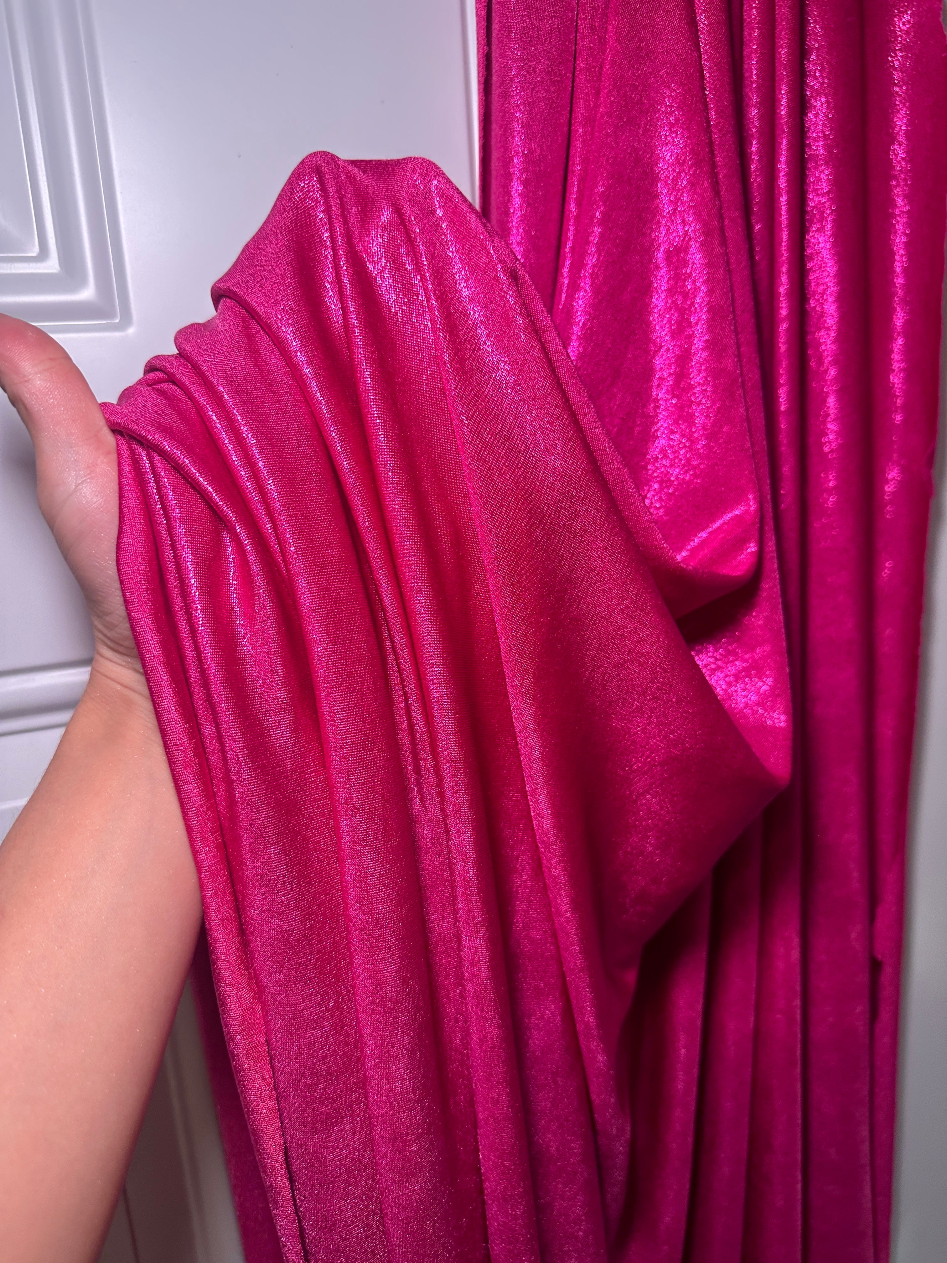 hot pink slinky foiled jersey, pink foiled jersey, dark pink foiled jersey, light pink foiled jersey, foiled jersey for woman, foiled jersey on sale, foiled jersey on discount, best quality foiled jersey 