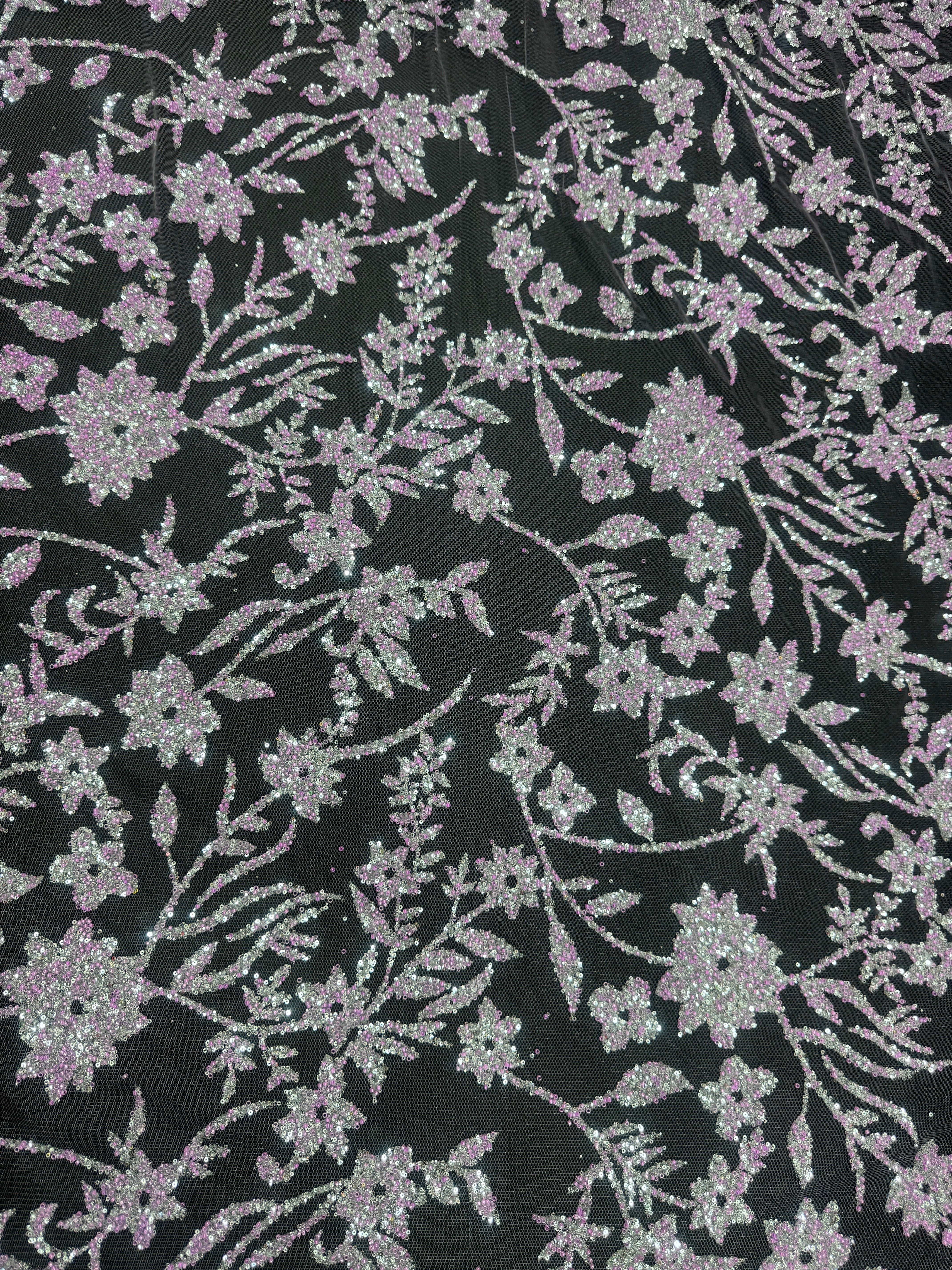 Lavender Silver Floral Beaded Lace, Lavender Lace Mesh, Beaded sequin lace, nude lace mesh,Glitter Lace, Seed beads lace,lace mesh on discount