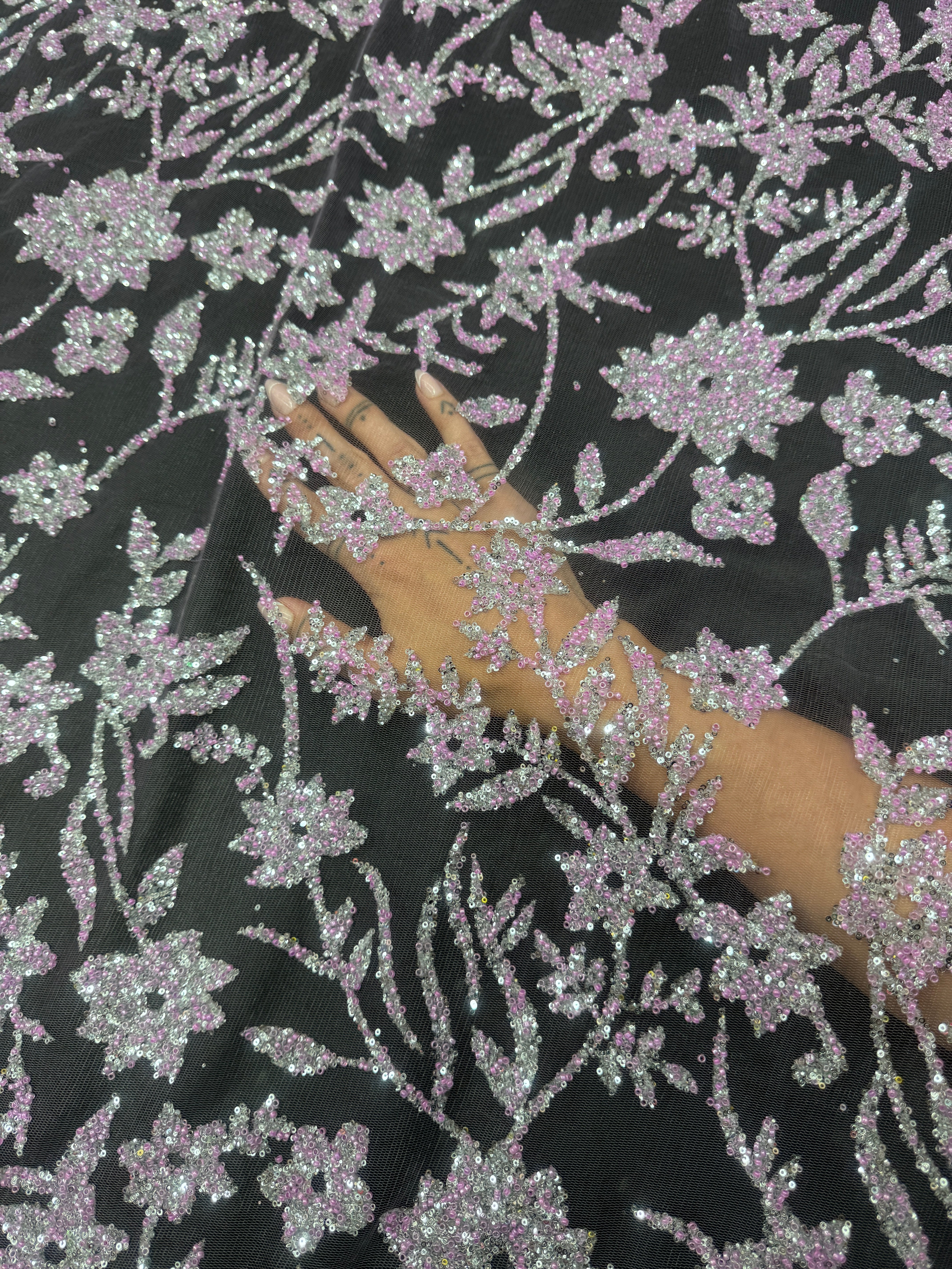 Lavender Silver Floral Beaded Lace, online textile store, sewing, fabric store, sewing store, cheap fabric store, kiki textiles