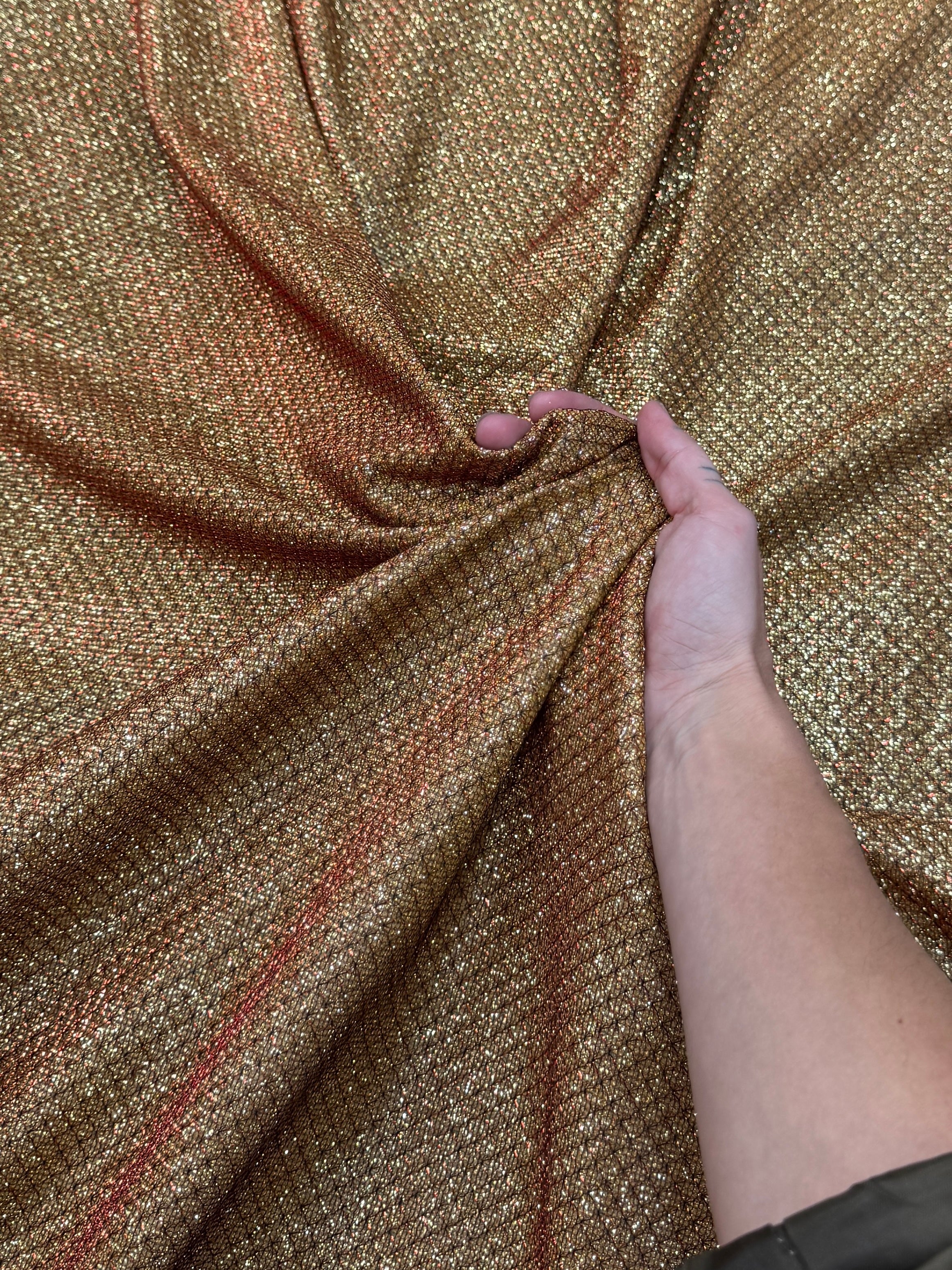 Antique Gold Crackle Shimmery Lurex, Glittery Fabric, Stretch Metallic Lurex, Sparkle Fabric, Lurex Fabric for Sale, All Way Stretch Lurex, Lurex for Leggings