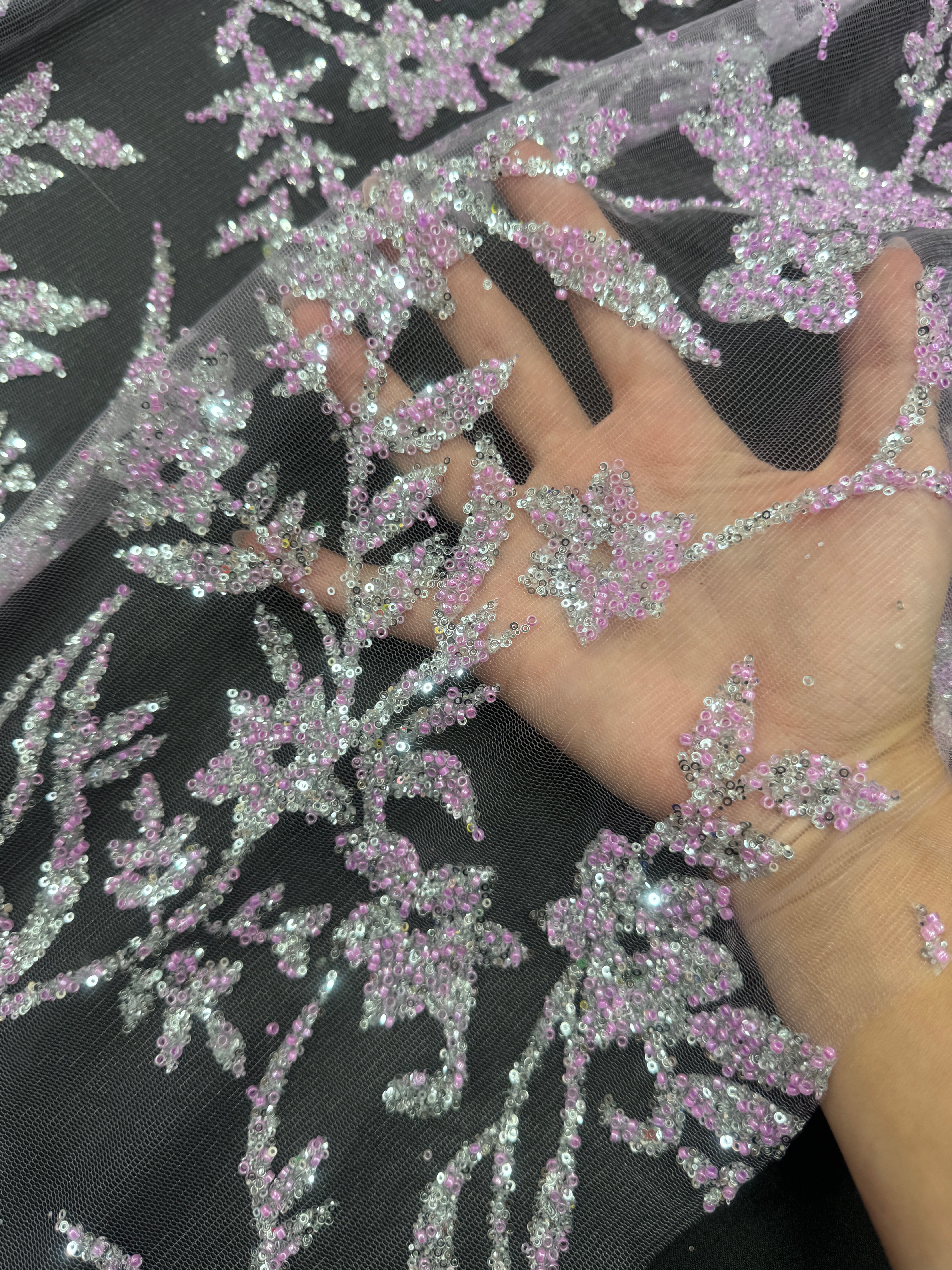Lavender Silver Floral Beaded Lace, online textile store, sewing, fabric store, sewing store, cheap fabric store, kiki textiles