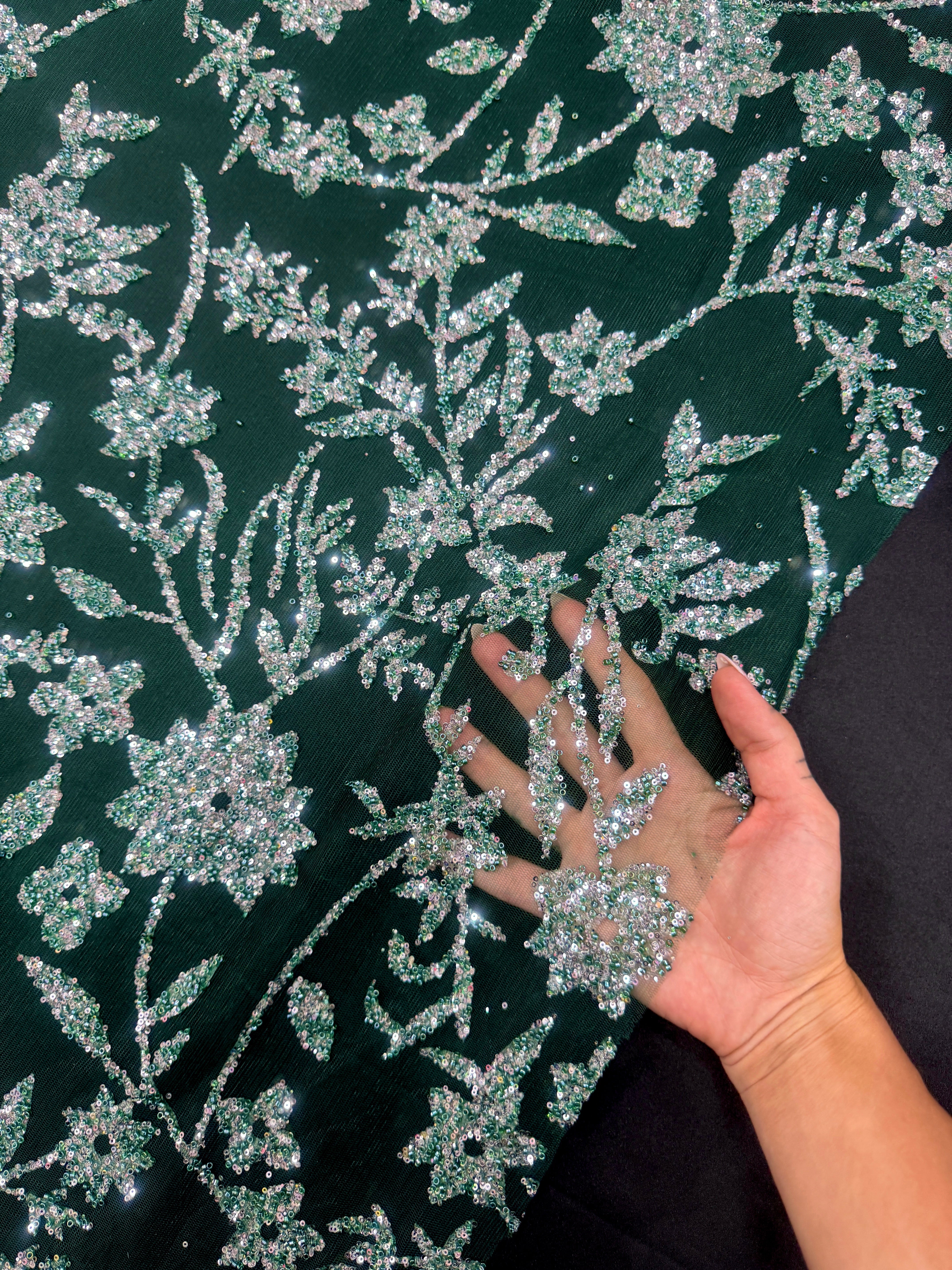 Green Silver Floral Beaded Lace, Green Lace Mesh, Beaded sequin lace, nude lace mesh,Glitter Lace, Seed beads lace,lace mesh on discount