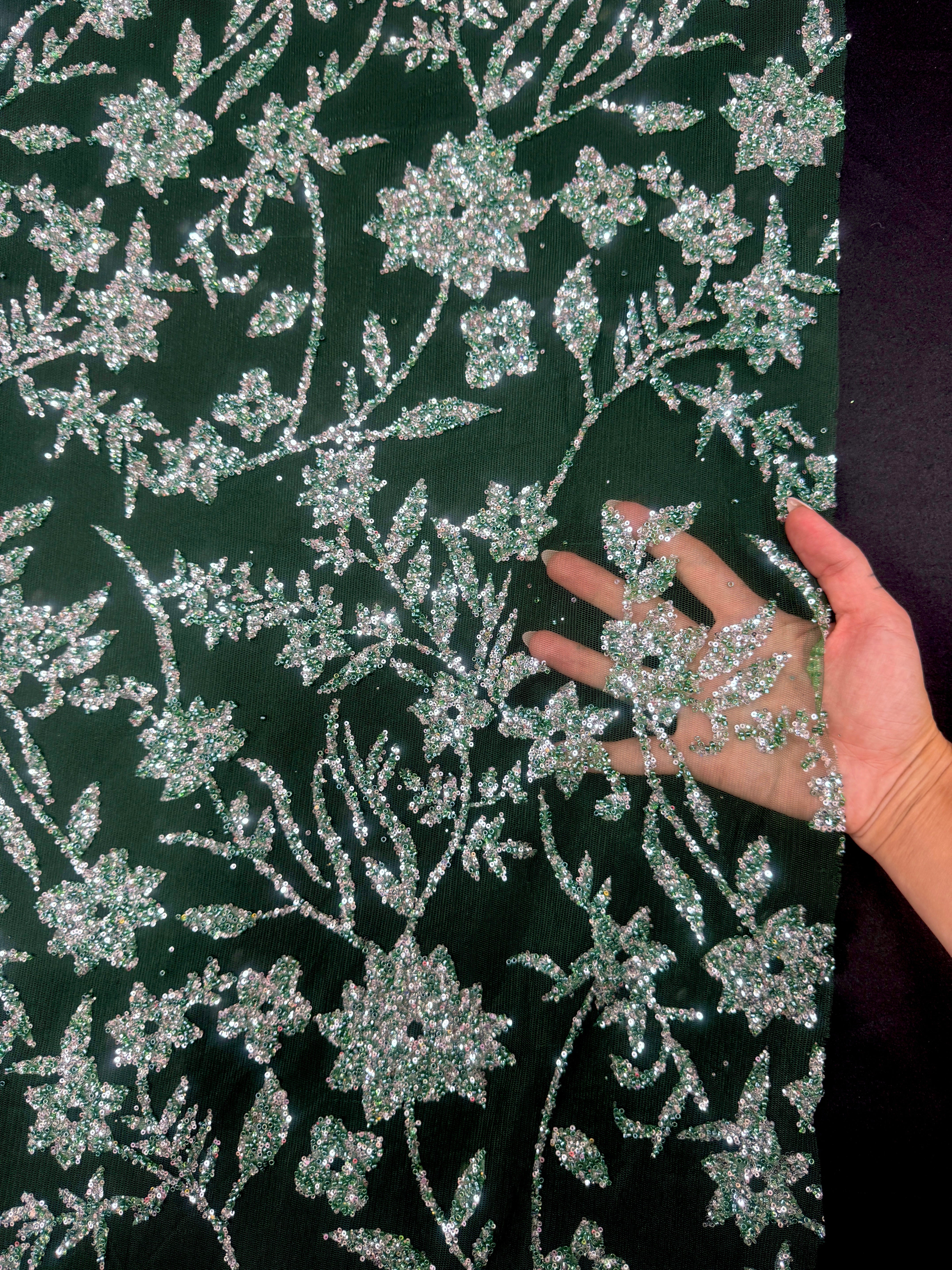 Green Silver Floral Beaded Lace, online textile store, sewing, fabric store, sewing store, cheap fabric store, kiki textiles
