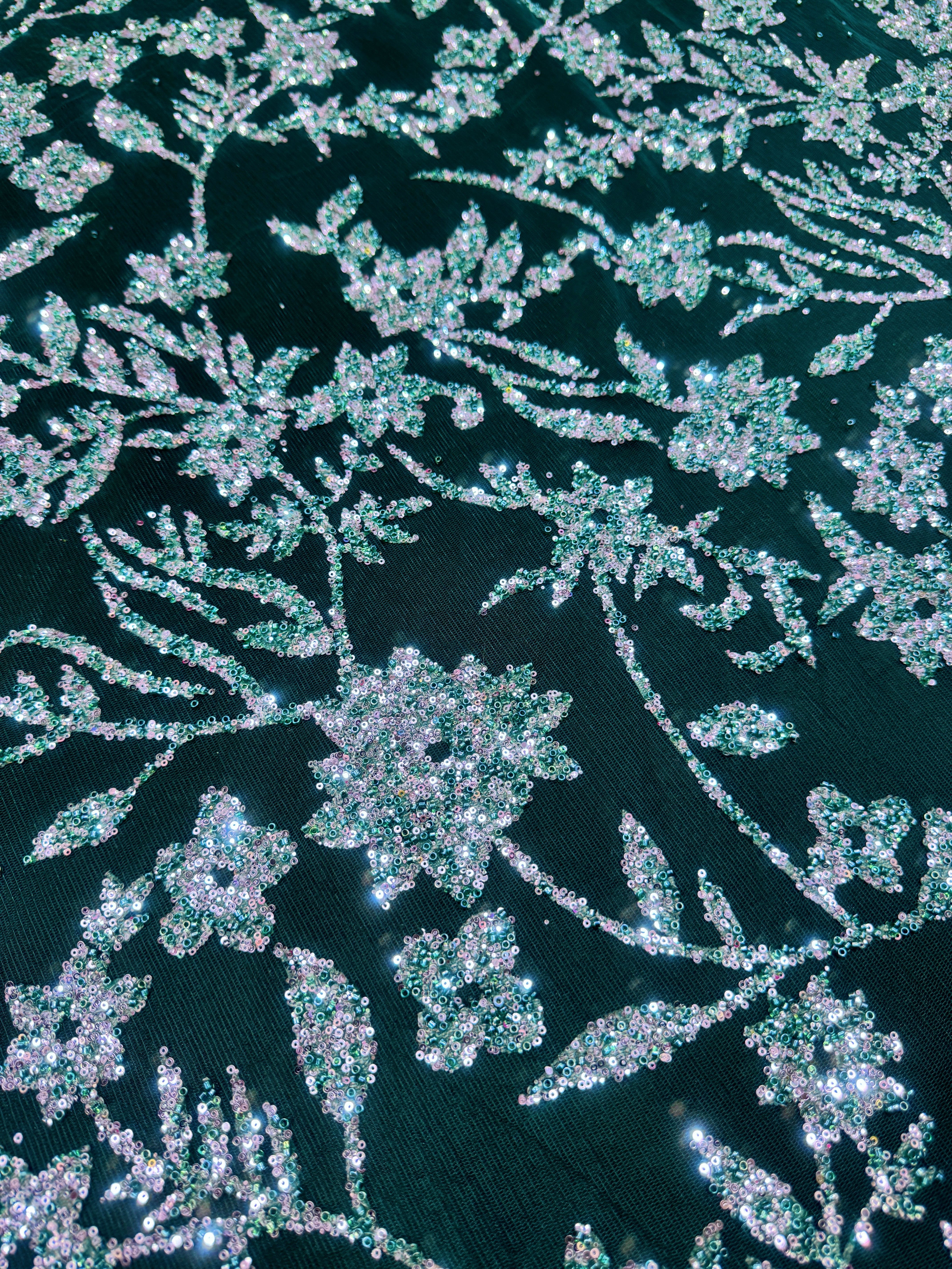 Green Silver Floral Beaded Lace, Green Lace Mesh, Beaded sequin lace, nude lace mesh,Glitter Lace, Seed beads lace,lace mesh on discount