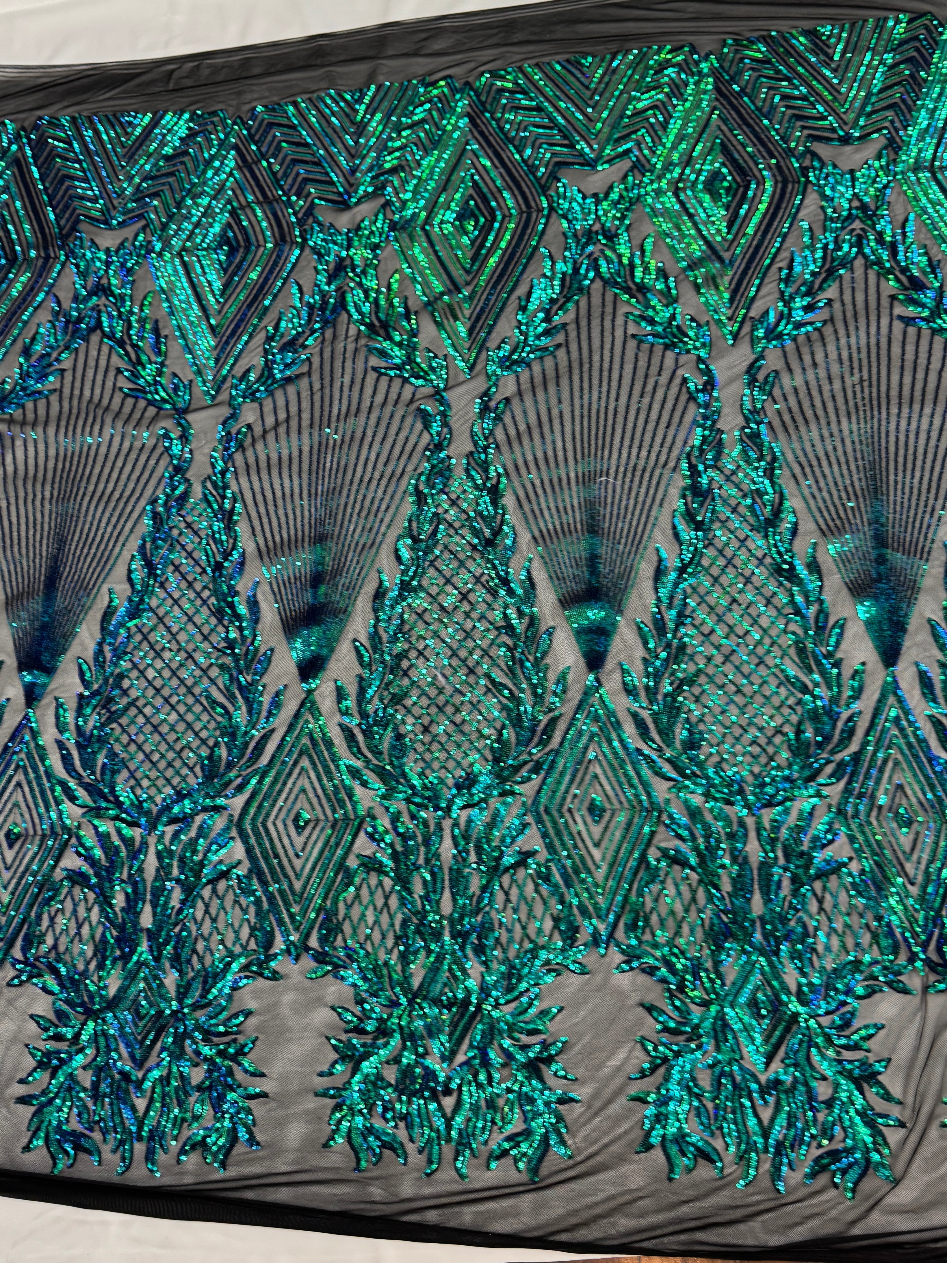 Emerald Embroidered Sequins on Mesh, Fabric Store, Sewing Store, Cheap Fabric Store, Kiki Textiles, Textile by the Yard