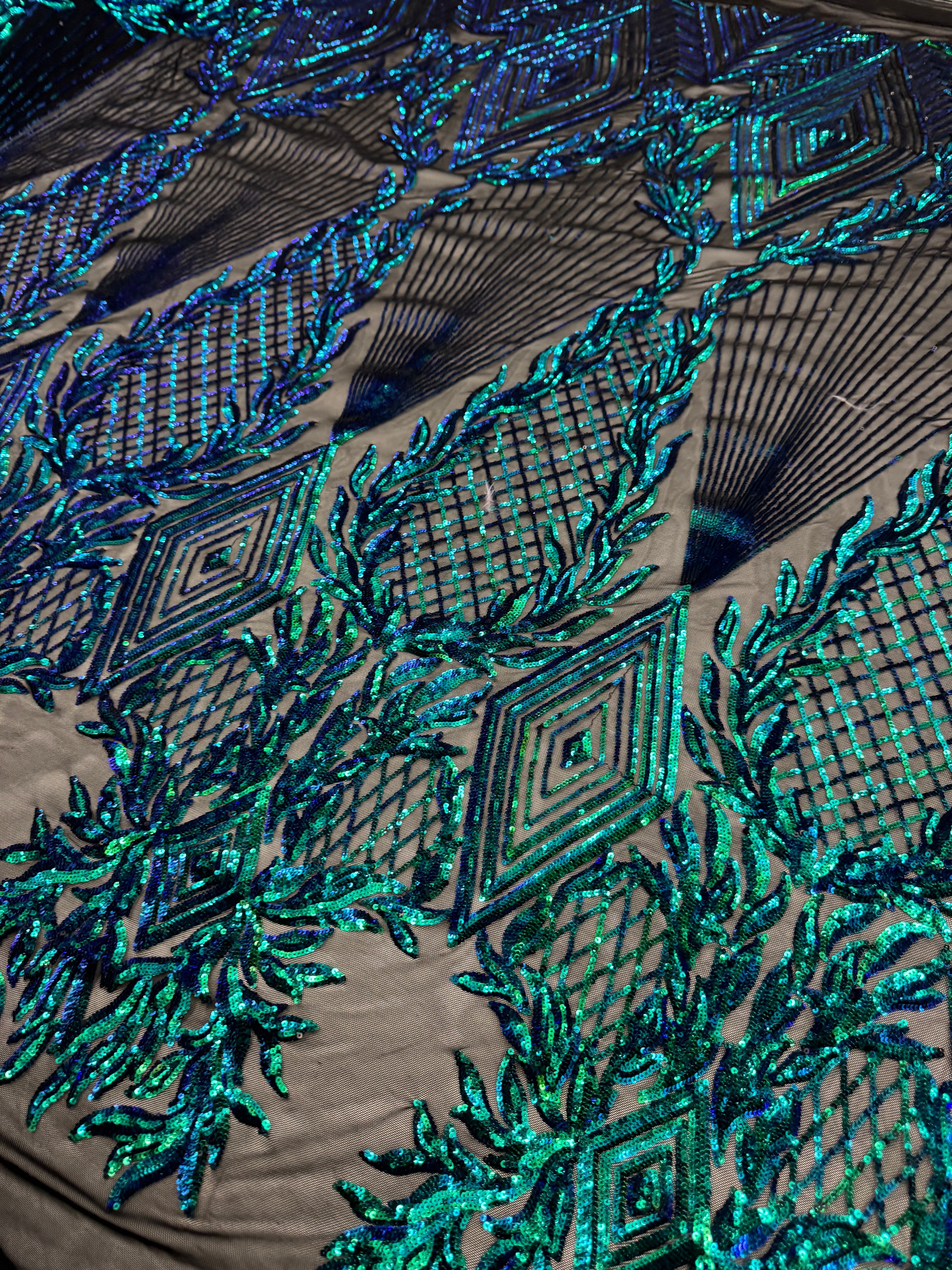 Emerald Embroidered Sequins on Mesh, Fabric Store, Sewing Store, Cheap Fabric Store, Kiki Textiles, Textile by the Yard