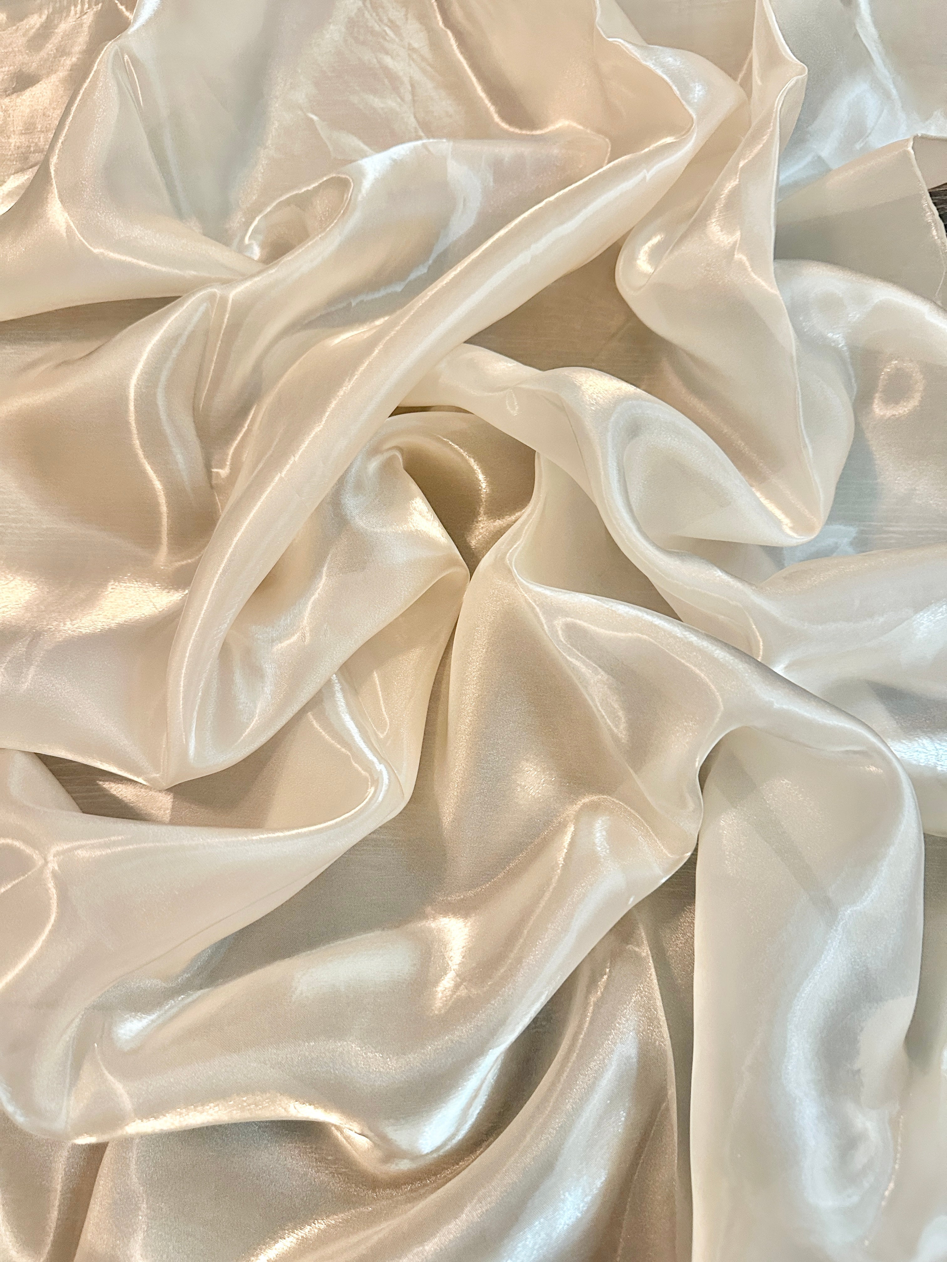 Ivory Liquid Shimmery Organza, Shiny Organza Cloth, Sheer Shimmer Organza, Glossy Organza Textile, Luxury Organza Fabric, Lightweight Shimmer Fabric