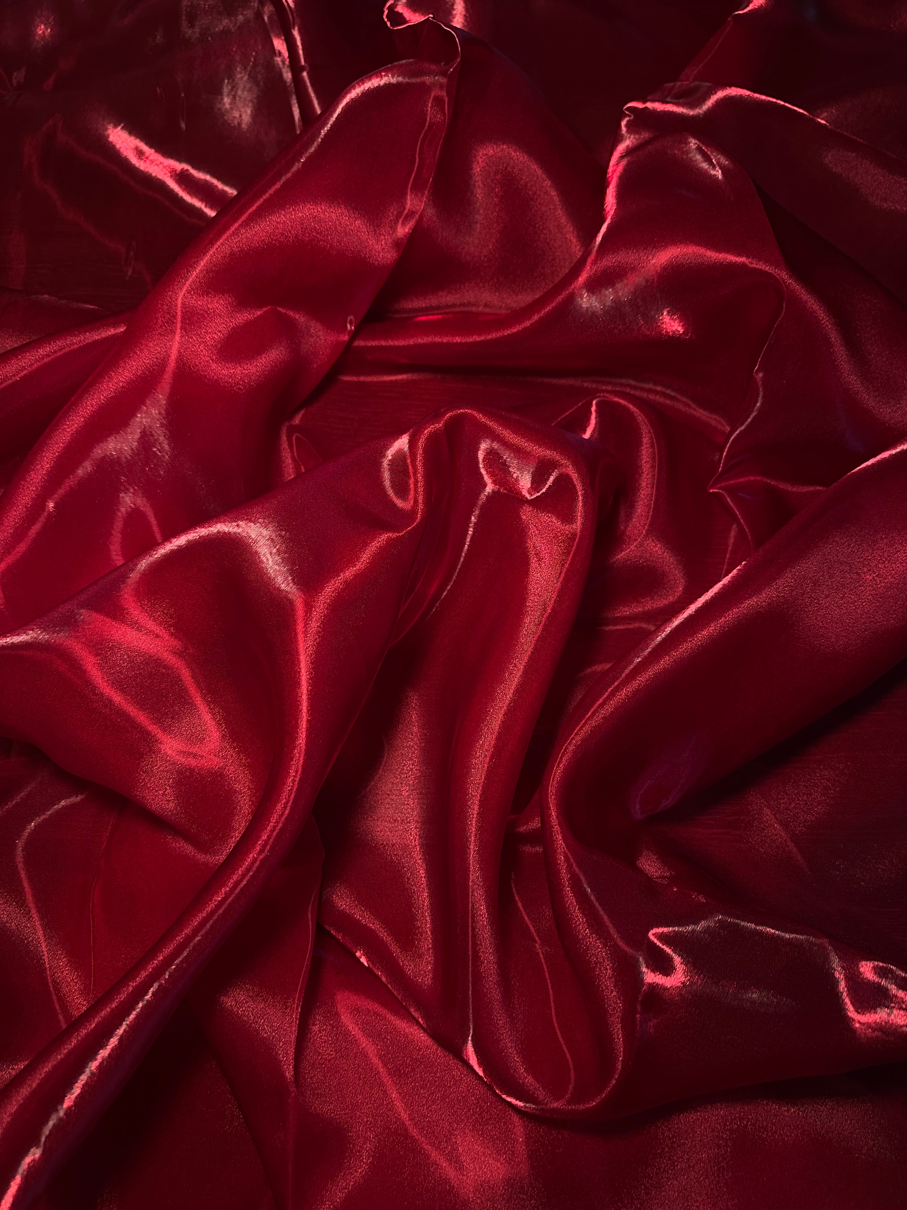 Cranberry Red Liquid Shimmery Organza, Shiny Organza Cloth, Sheer Shimmer Organza, Glossy Organza Textile, Luxury Organza Fabric, Lightweight Shimmer Fabric