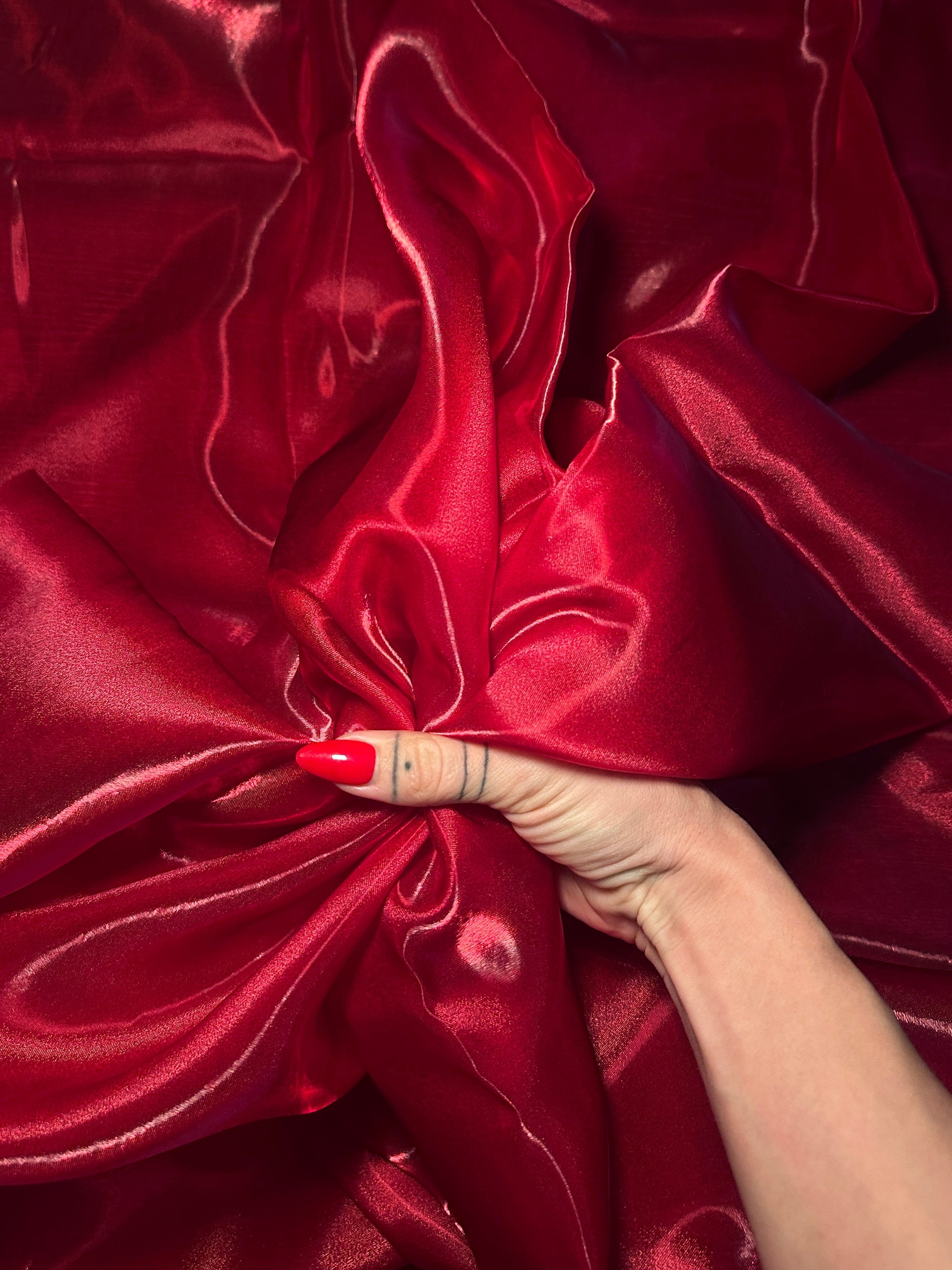 Cranberry Red Liquid Shimmery Organza, Fabric Store, Sewing Store, Cheap Fabric Store, Kiki Textiles, Textile by the Yard