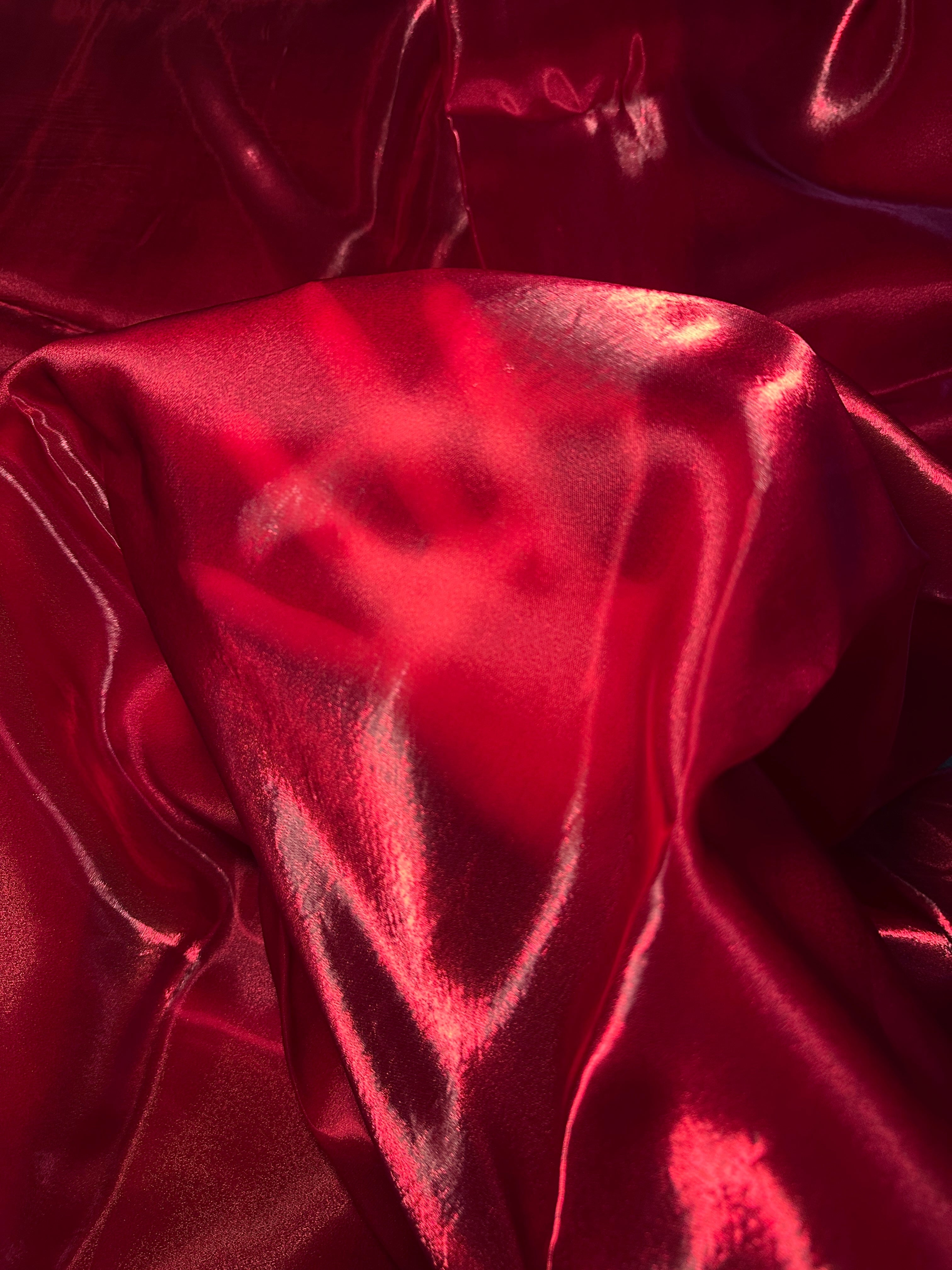 Cranberry Red Liquid Shimmery Organza, Shiny Organza Cloth, Sheer Shimmer Organza, Glossy Organza Textile, Luxury Organza Fabric, Lightweight Shimmer Fabric