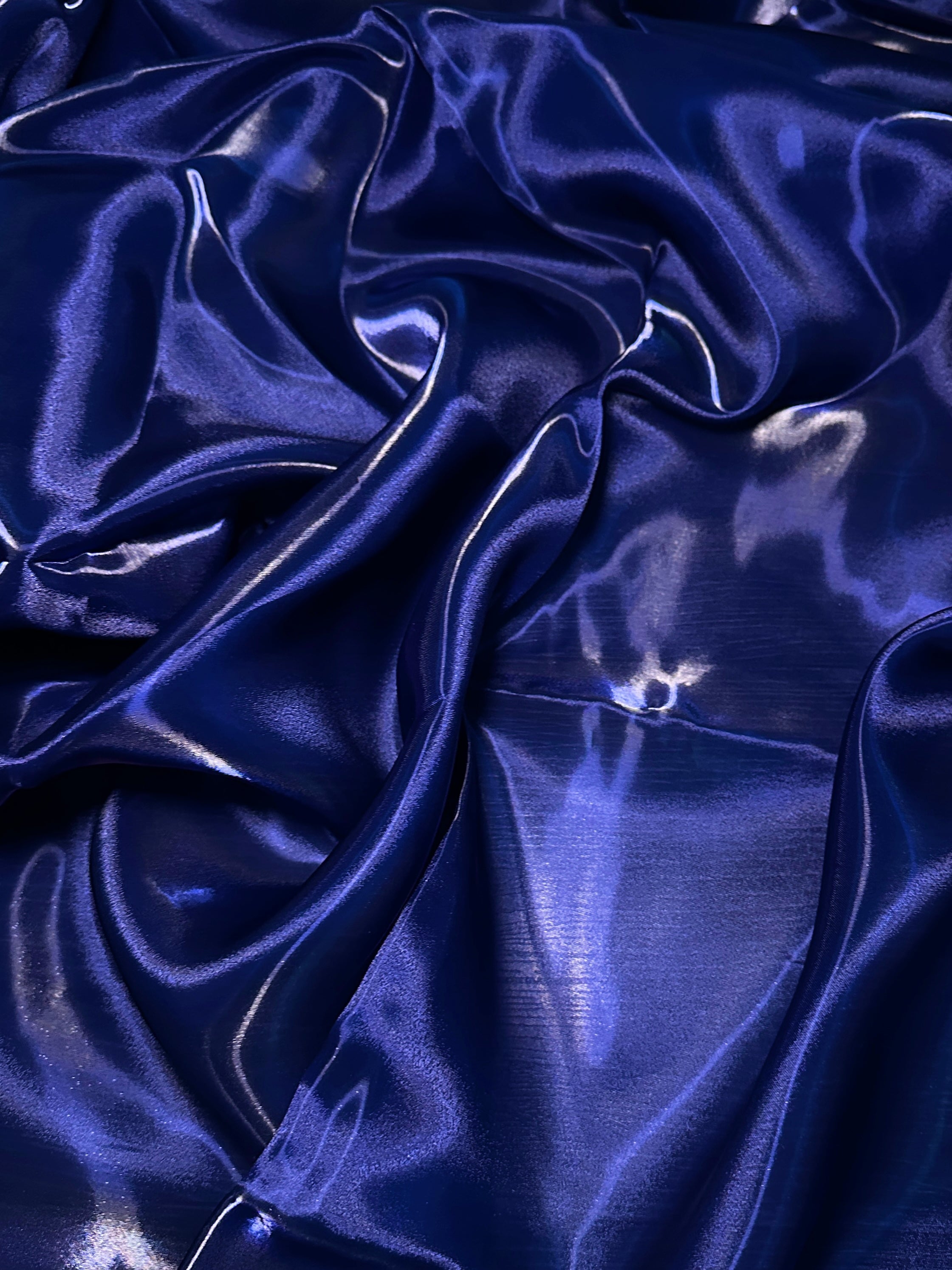 Sapphire Blue Liquid Shimmery Organza, Metallic Organza Fabric, Shiny Organza Cloth, Sheer Shimmer Organza, Glossy Organza Textile, Luxury Organza Fabric, Lightweight Shimmer Fabric