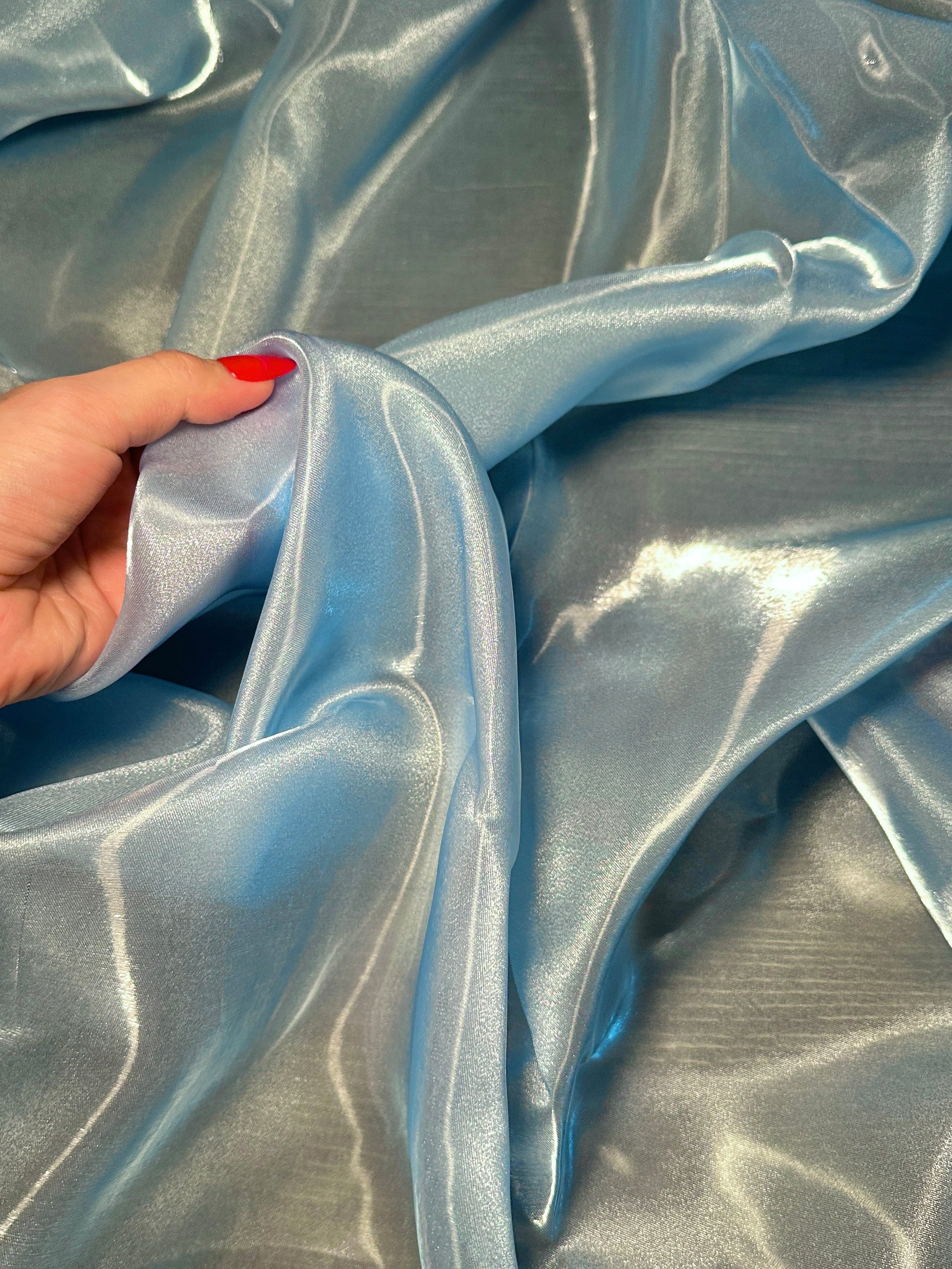 Baby Blue Liquid Shimmery Organza, Fabric Store, Sewing Store, Cheap Fabric Store, Kiki Textiles, Textile by the Yard