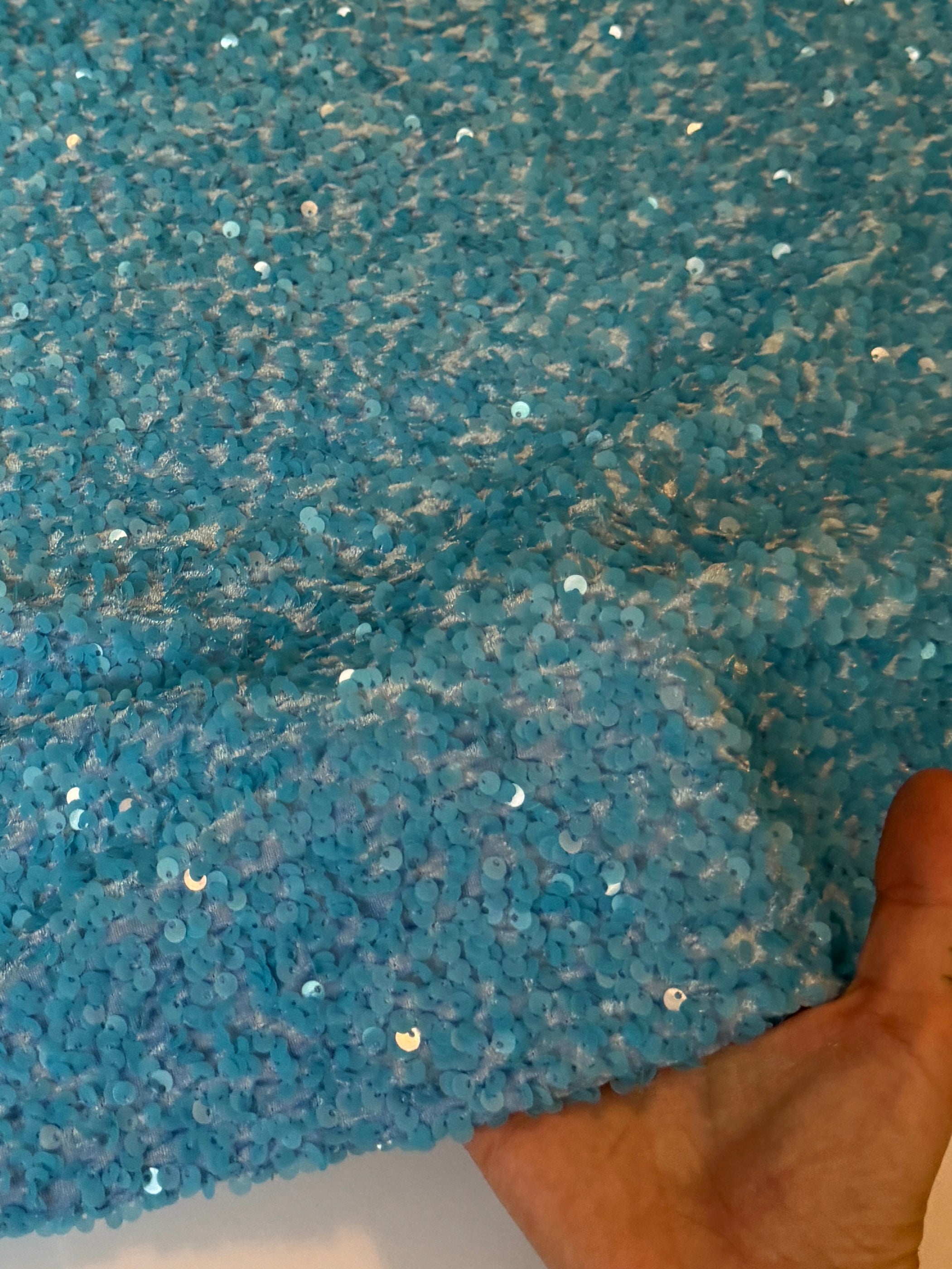 Aqua Blue Sequin on Velvet (Exclusive Color), Fabric Store, Sewing Store, Cheap Fabric Store, Kiki Textiles, Textile by the Yard