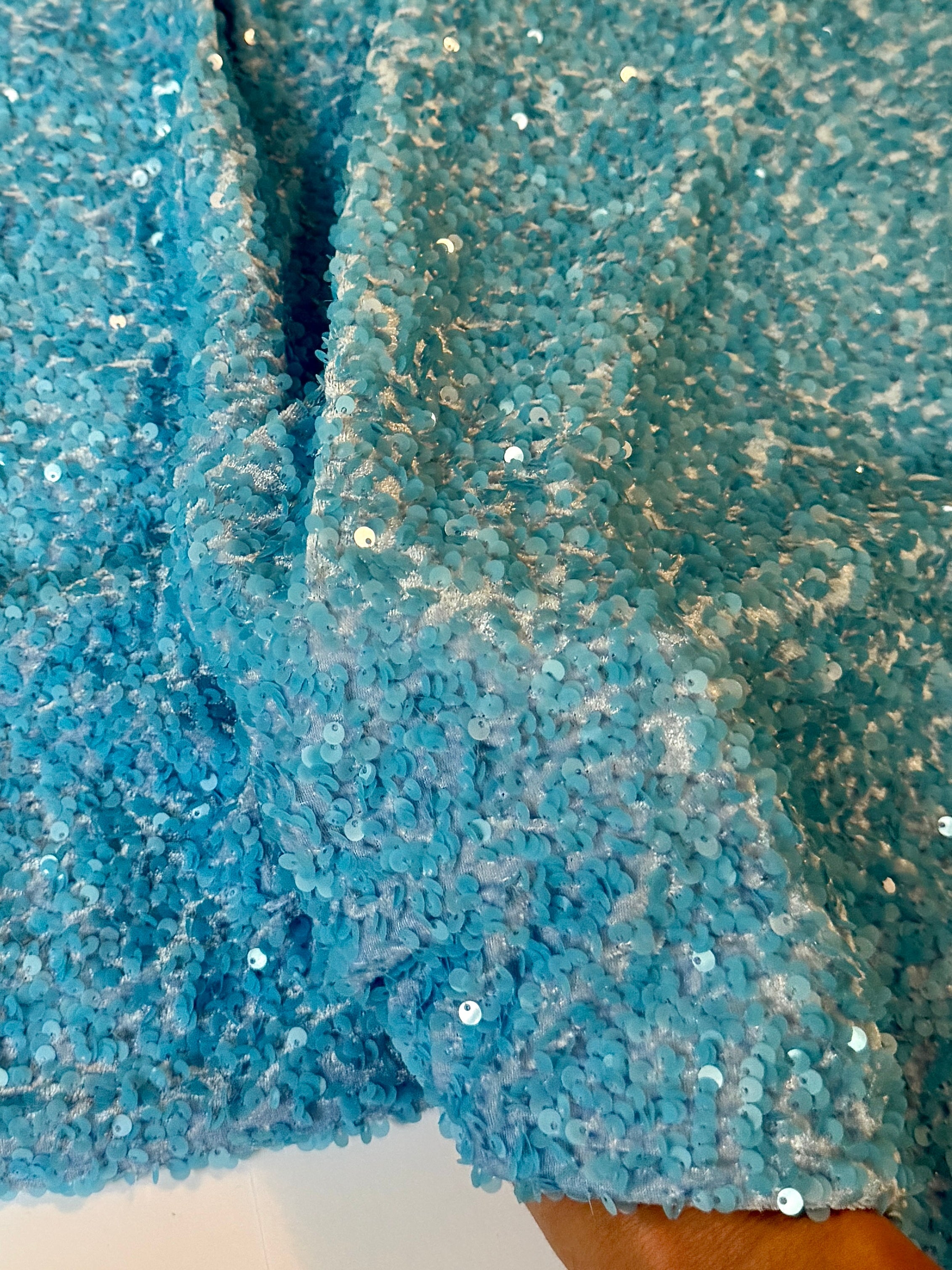 Aqua Blue Sequin on Velvet (Exclusive Color), Fabric Store, Sewing Store, Cheap Fabric Store, Kiki Textiles, Textile by the Yard