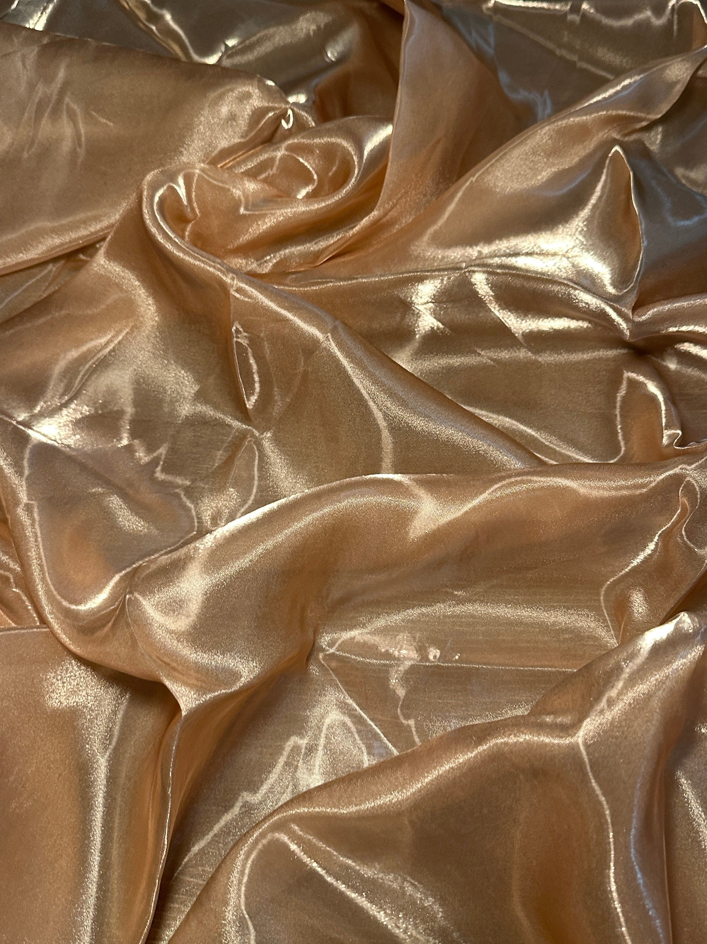 Caramel Gold Liquid Organza Fabric, Metallic Organza Fabric, Shiny Organza Cloth, Sheer Shimmer Organza, Glossy Organza Textile, Luxury Organza Fabric, Lightweight Shimmer Fabric
