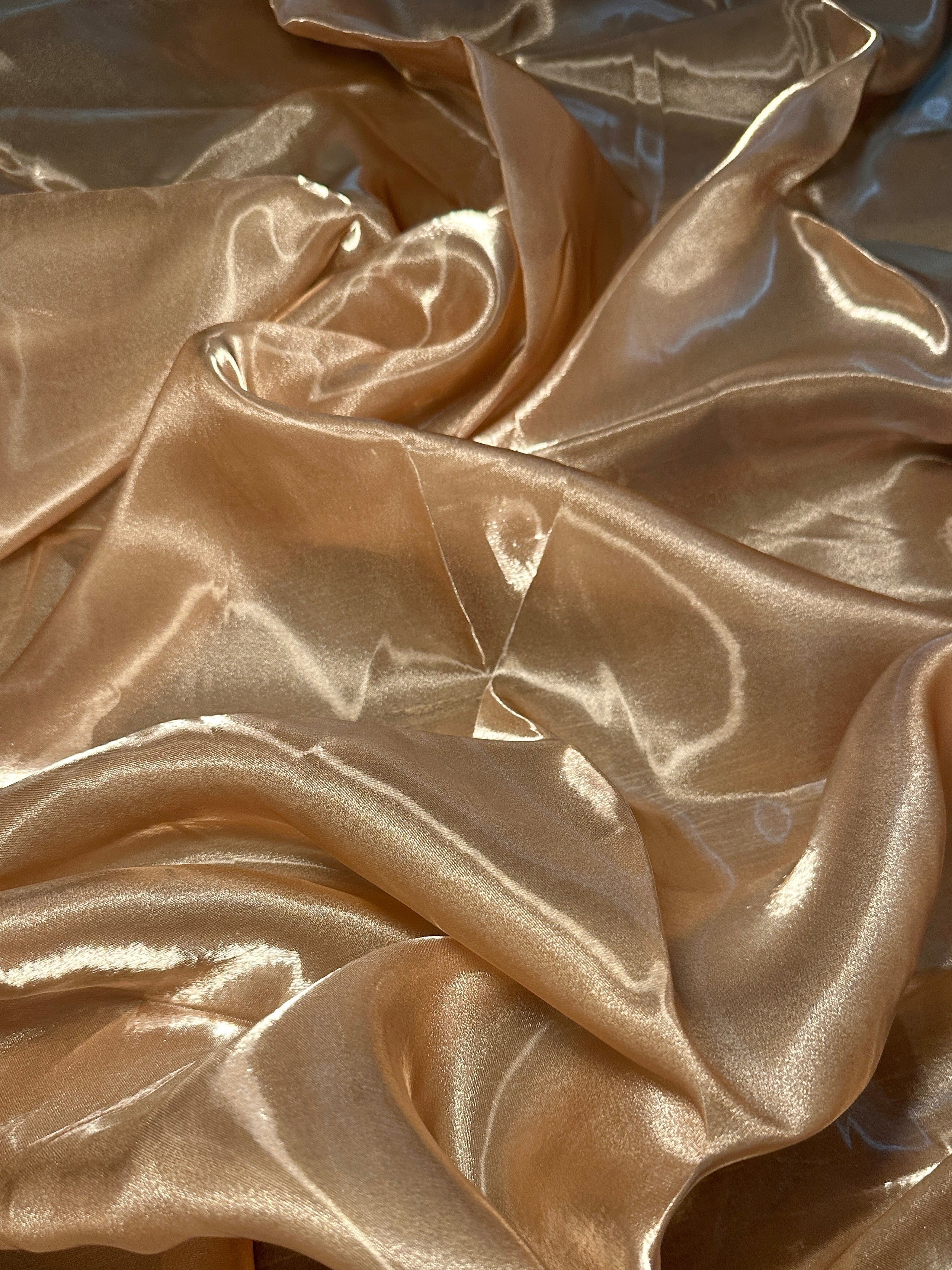 Caramel Gold Liquid Organza Fabric, Metallic Organza Fabric, Shiny Organza Cloth, Sheer Shimmer Organza, Glossy Organza Textile, Luxury Organza Fabric, Lightweight Shimmer Fabric