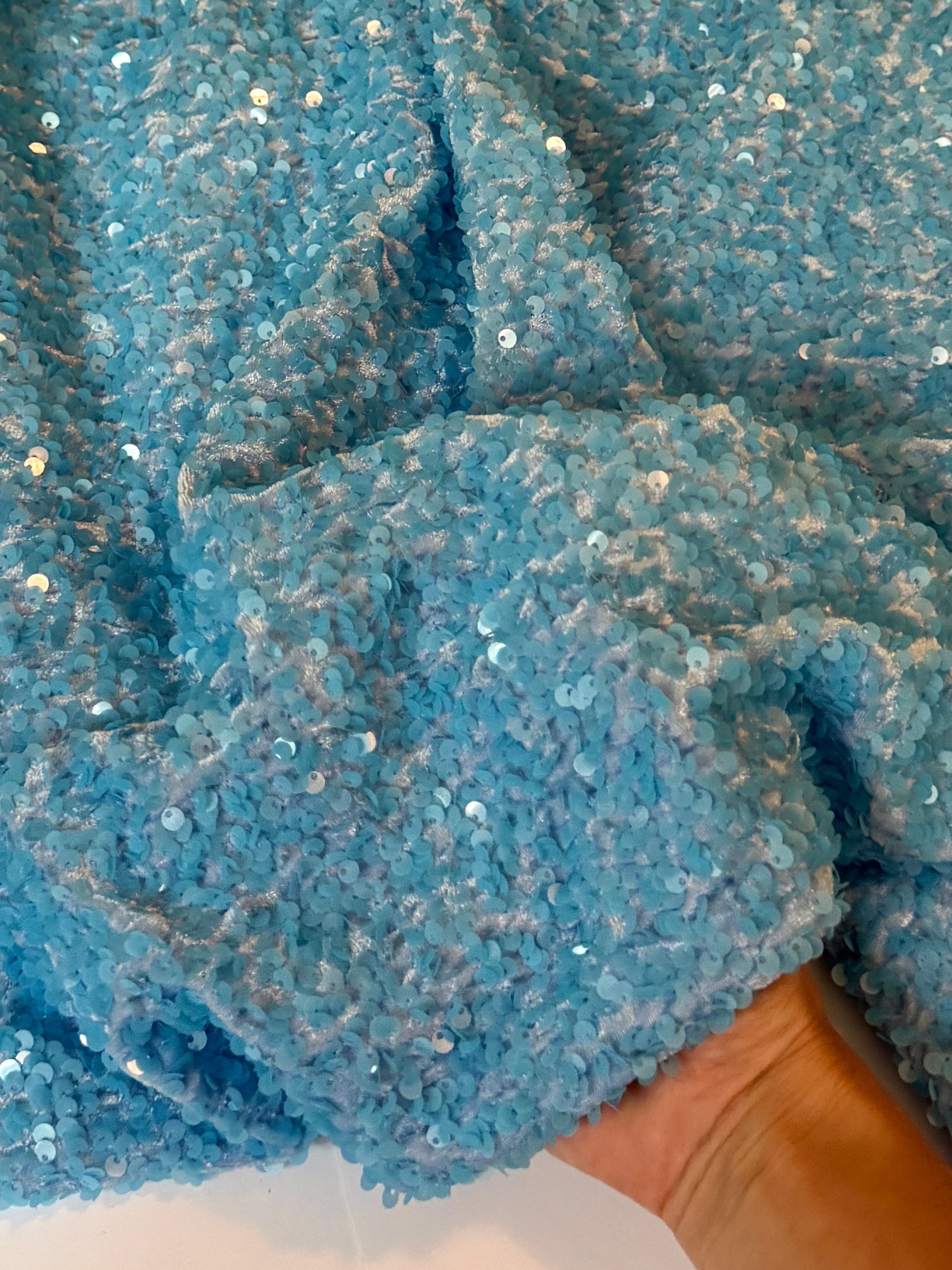 Aqua Blue Sequin on Velvet (Exclusive Color), Fabric Store, Sewing Store, Cheap Fabric Store, Kiki Textiles, Textile by the Yard