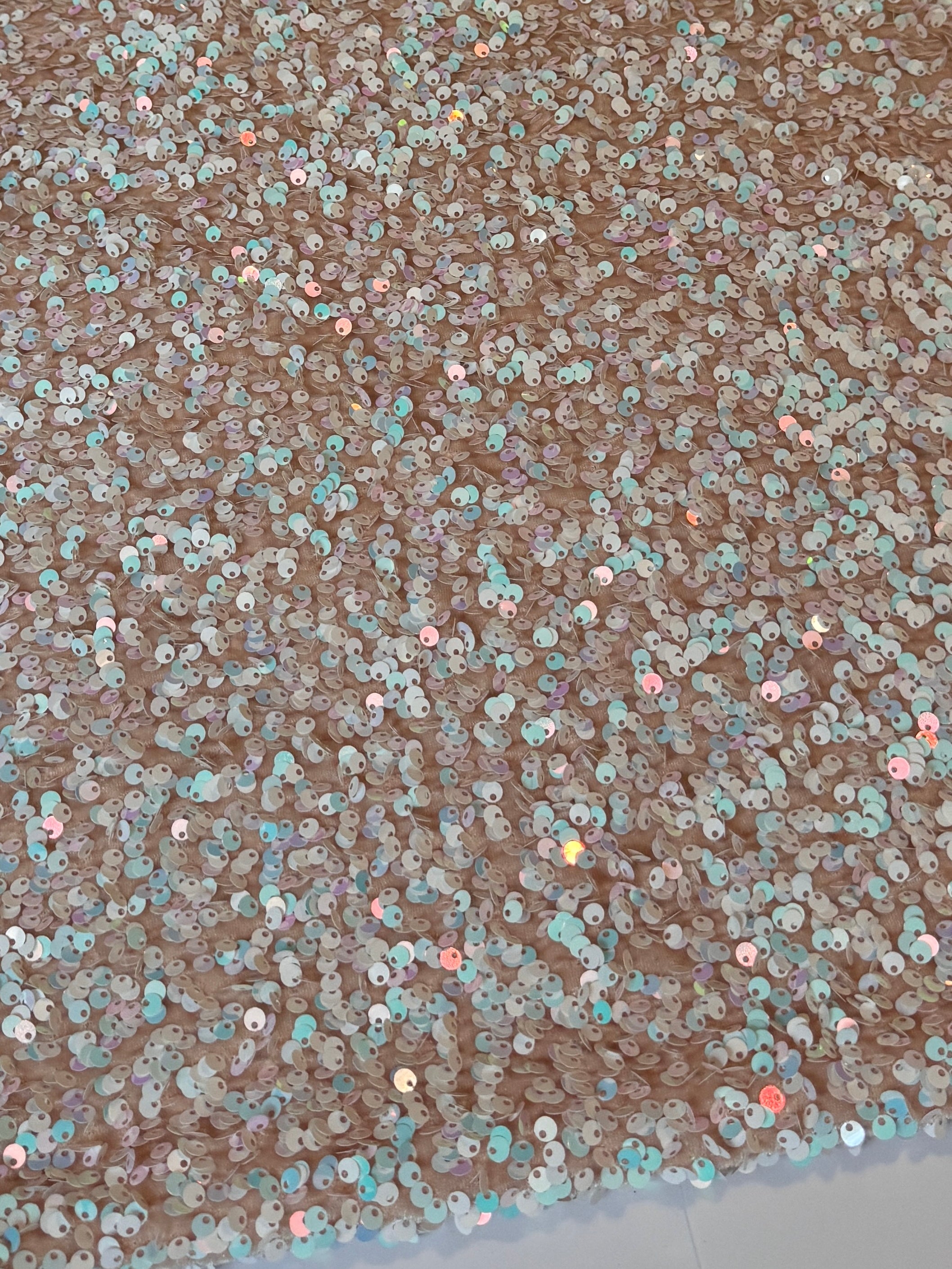 Champagne Iridescent Sequin on Velvet (Exclusive Color), Sequin on velvet, Sequin velvet for woman, Sequin velvet for bride, Sequin velvet on discount, Velvet fabric for dress
