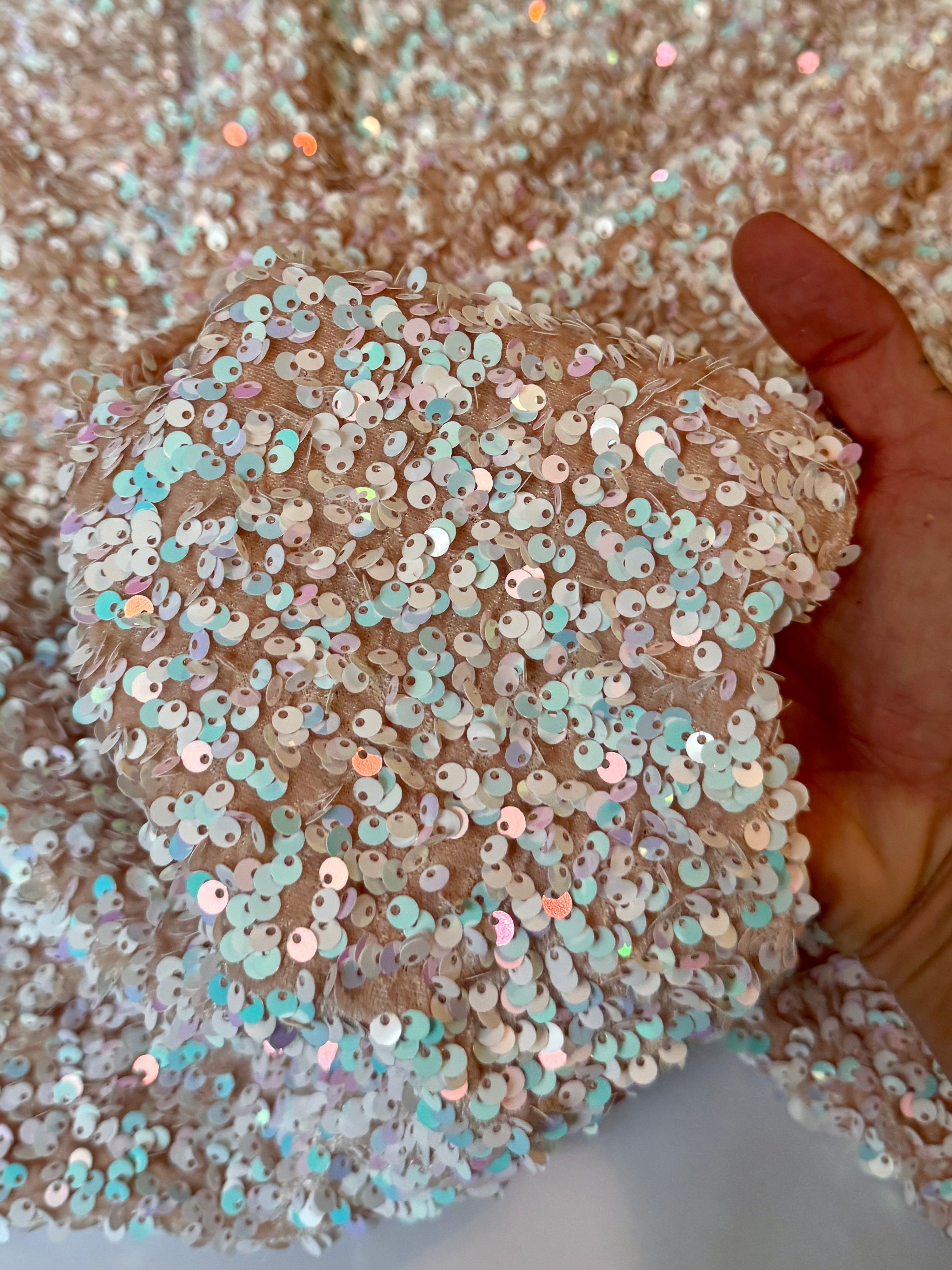 Champagne Iridescent Sequin on Velvet (Exclusive Color), Fabric Store, Sewing Store, Cheap Fabric Store, Kiki Textiles, Textile by the Yard