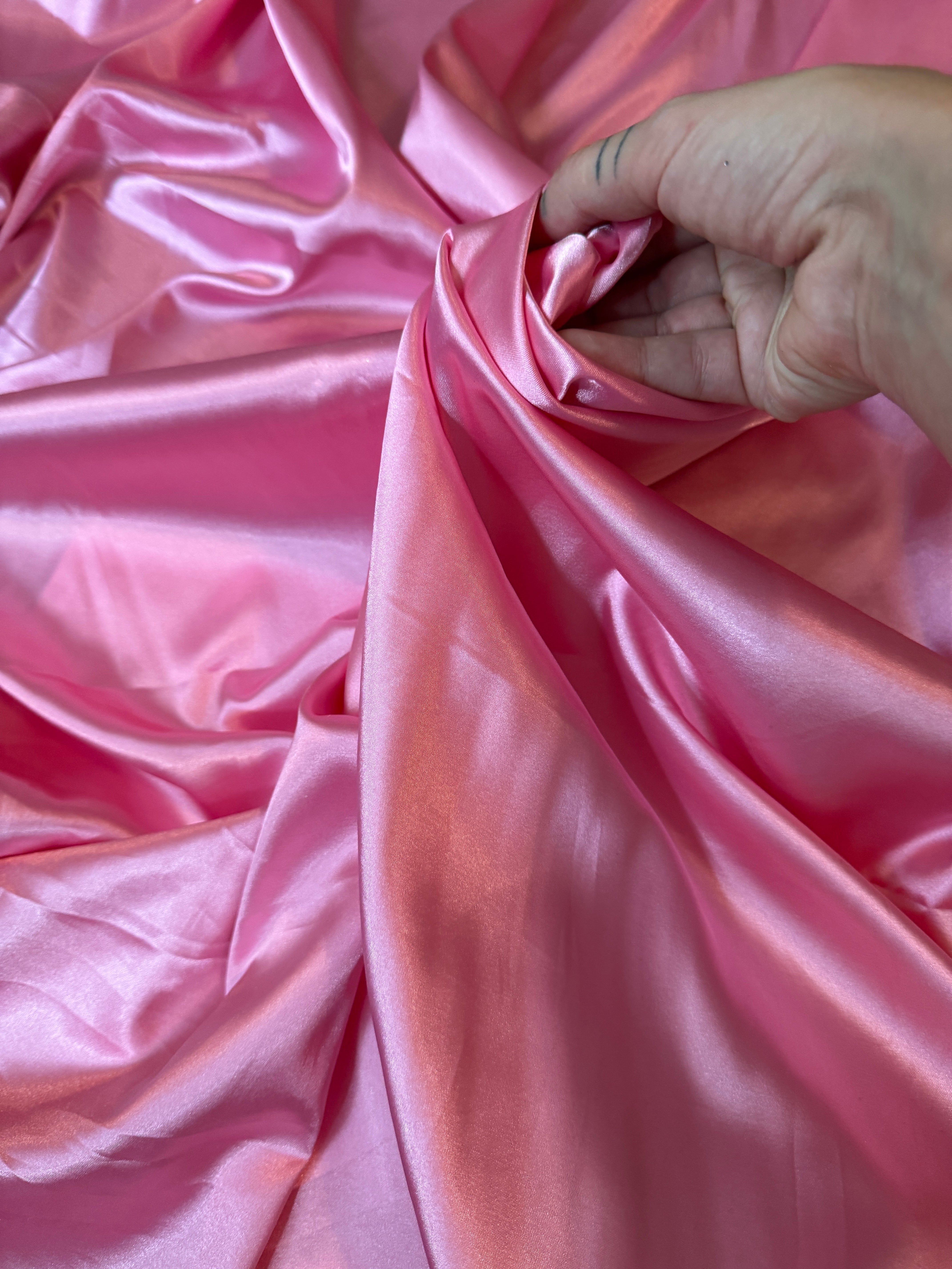 Bubble Gum Pink Silky Stretch Satin, Fabric Store, Sewing Store, Cheap Fabric Store, Kiki Textiles, Textile by the Yard
