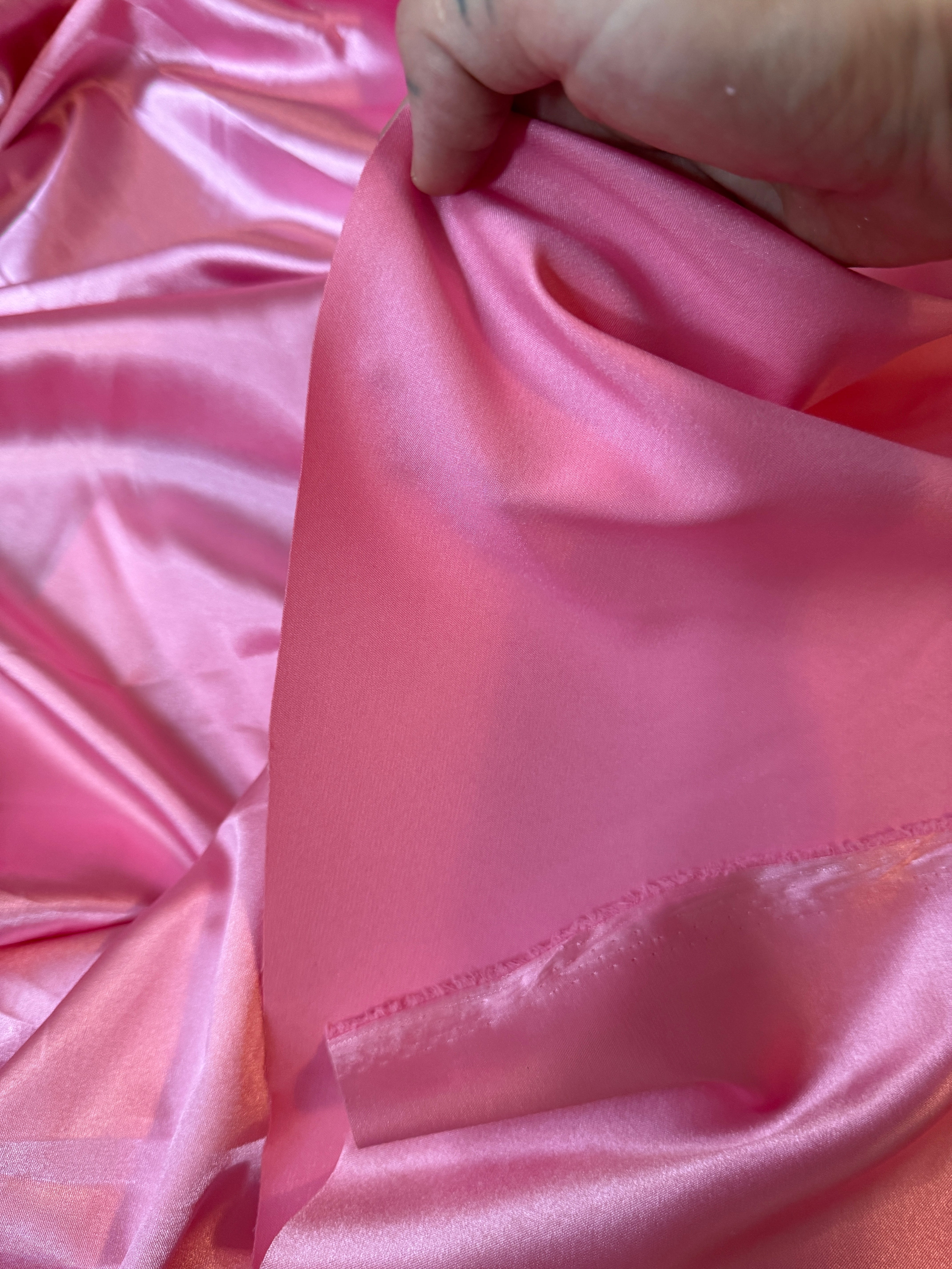 Bubble Gum Pink Silky Stretch Satin, Fabric Store, Sewing Store, Cheap Fabric Store, Kiki Textiles, Textile by the Yard