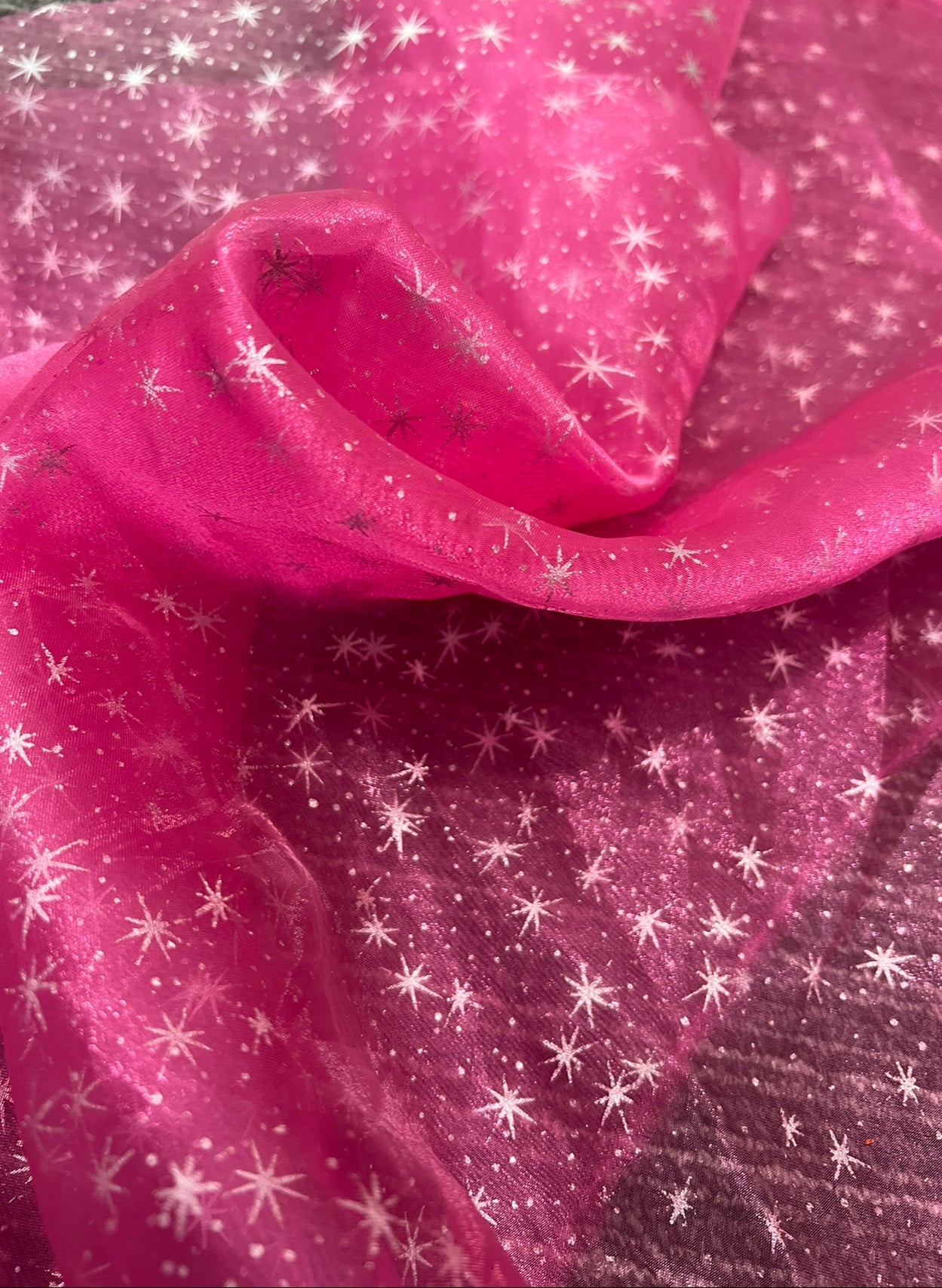 HOT Pink Star Organza, online textile store, sewing, fabric store, sewing store, cheap fabric store, kiki textiles