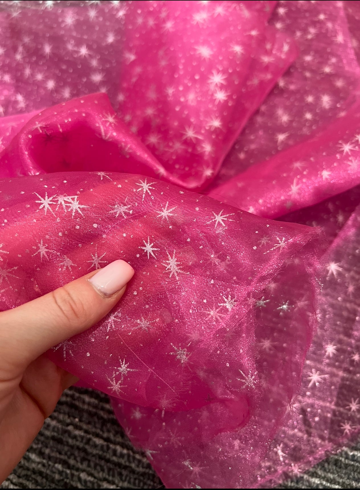 HOT Pink Star Organza, online textile store, sewing, fabric store, sewing store, cheap fabric store, kiki textiles