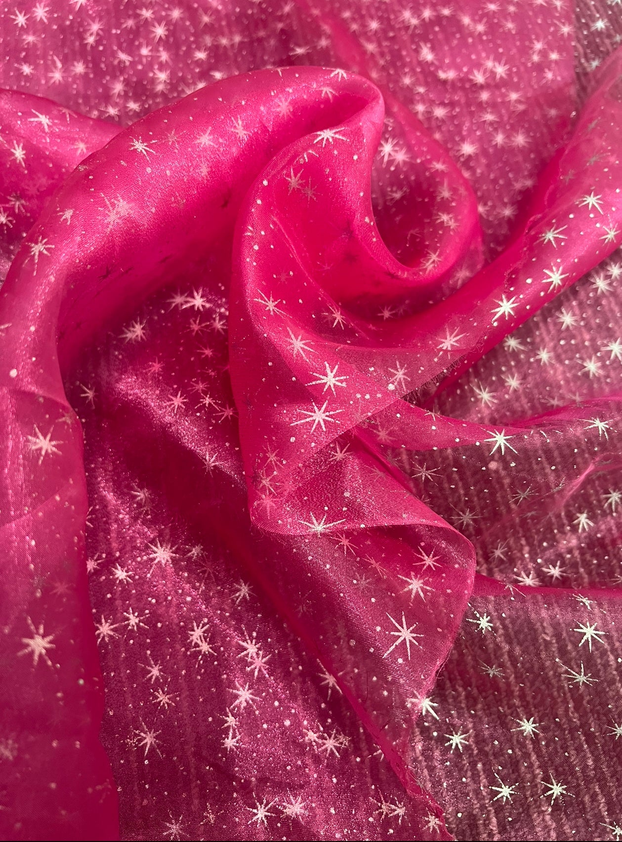 HOT Pink Star Organza, online textile store, sewing, fabric store, sewing store, cheap fabric store, kiki textiles