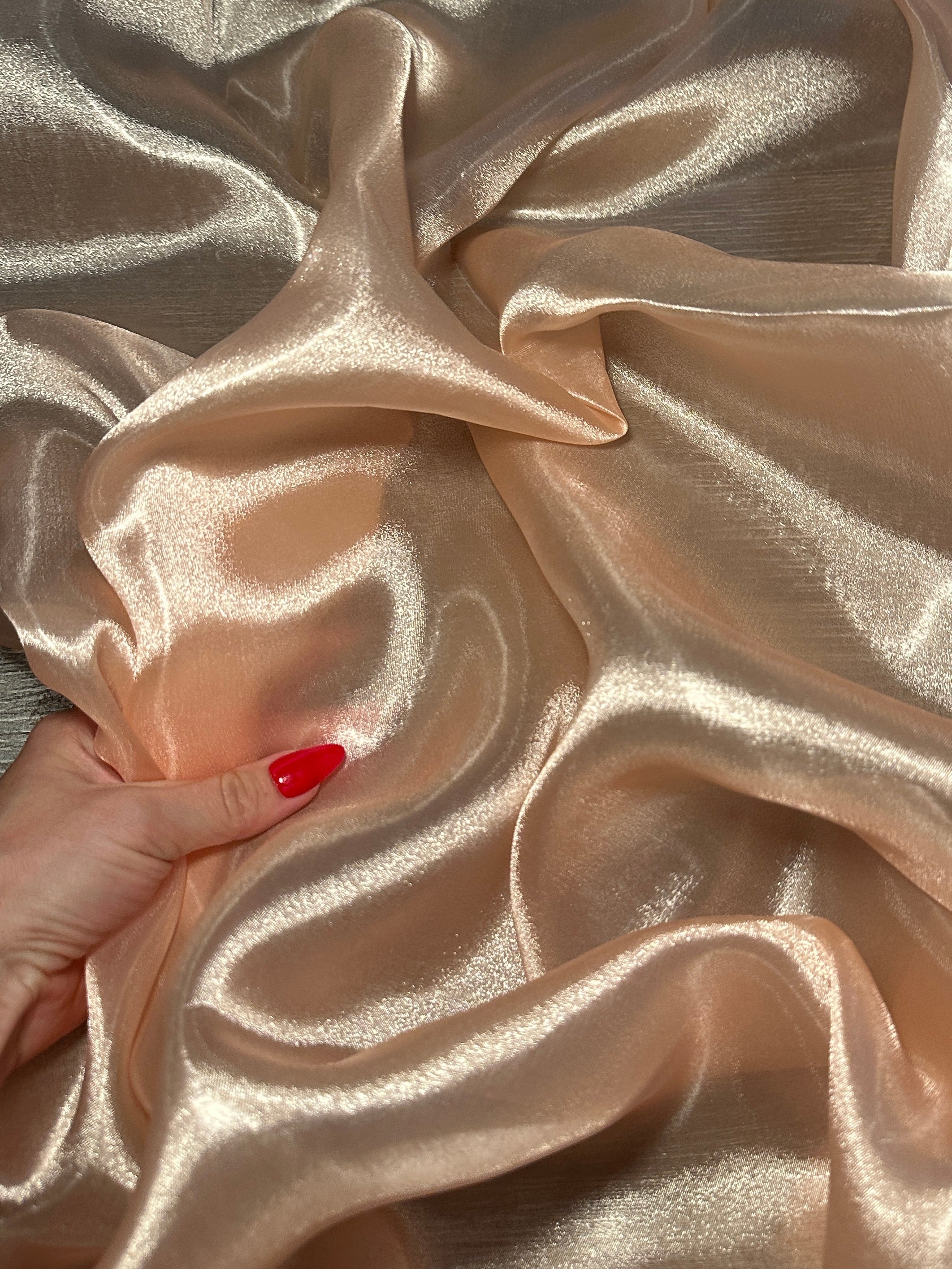 Light Peach Liquid Shimmery Organza, Fabric Store, Sewing Store, Cheap Fabric Store, Kiki Textiles, Textile by the Yard
