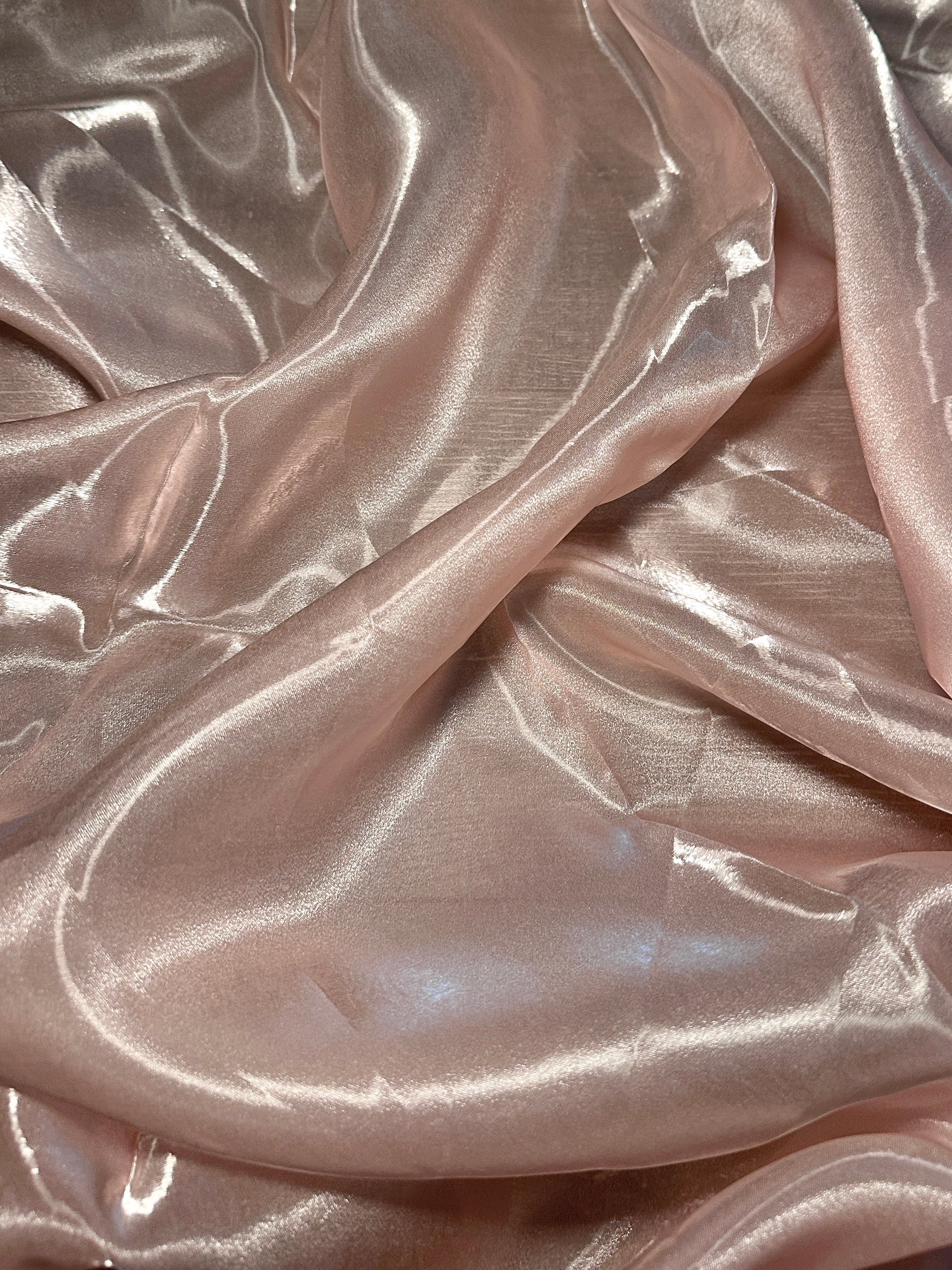 Blush Pink Liquid Shimmery Organza, Shiny Organza Cloth, Sheer Shimmer Organza, Glossy Organza Textile, Luxury Organza Fabric, Lightweight Shimmer Fabric