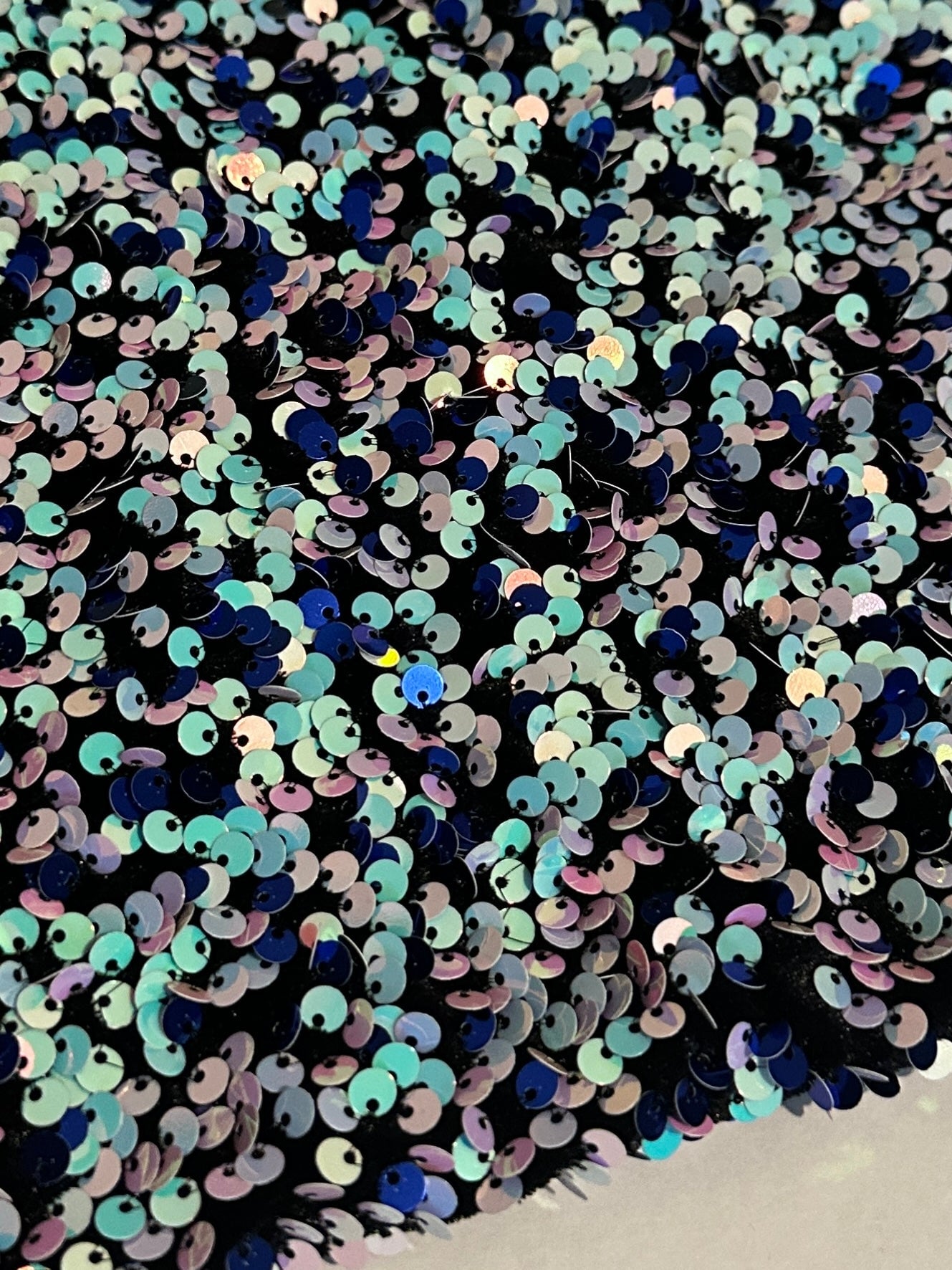 Mermaid Blue Confetti Sequin on Velvet, Sequin on velvet, Stretch Sequin Mesh, Stretch Sequin velvet for woman, Stretch Sequin velvet for bride, Stretch Sequin velvet on discount, Stretch Sequin velvet online