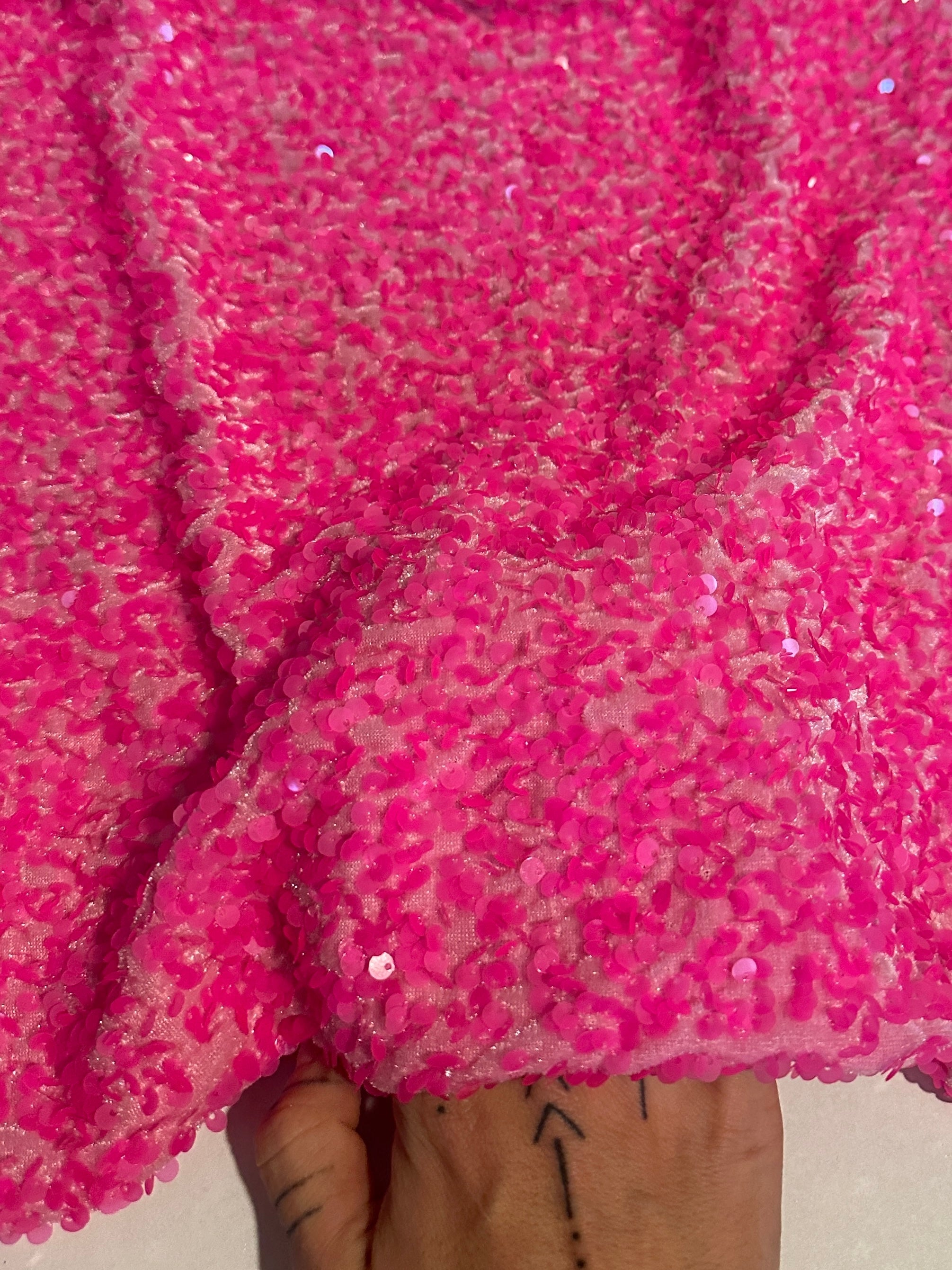Neon Pink Sequin on Velvet, Fabric Store, Sewing Store, Cheap Fabric Store, Kiki Textiles, Textile by the Yard