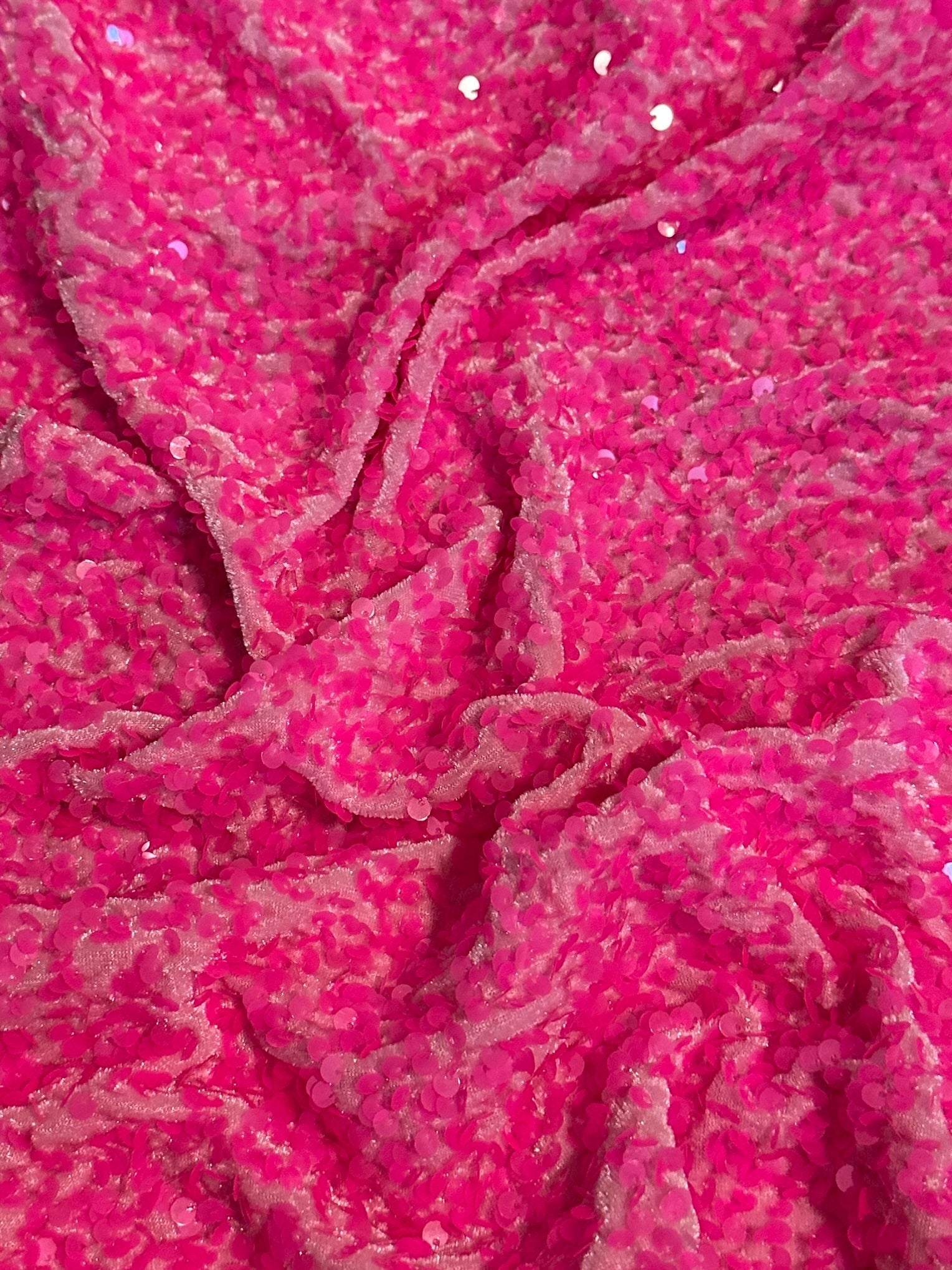 Neon Pink Sequin on Velvet, Sequin on velvet, Stretch Sequin Mesh, Stretch Sequin velvet for woman, Stretch Sequin velvet for bride, Stretch Sequin velvet on discount, Stretch Sequin velvet online