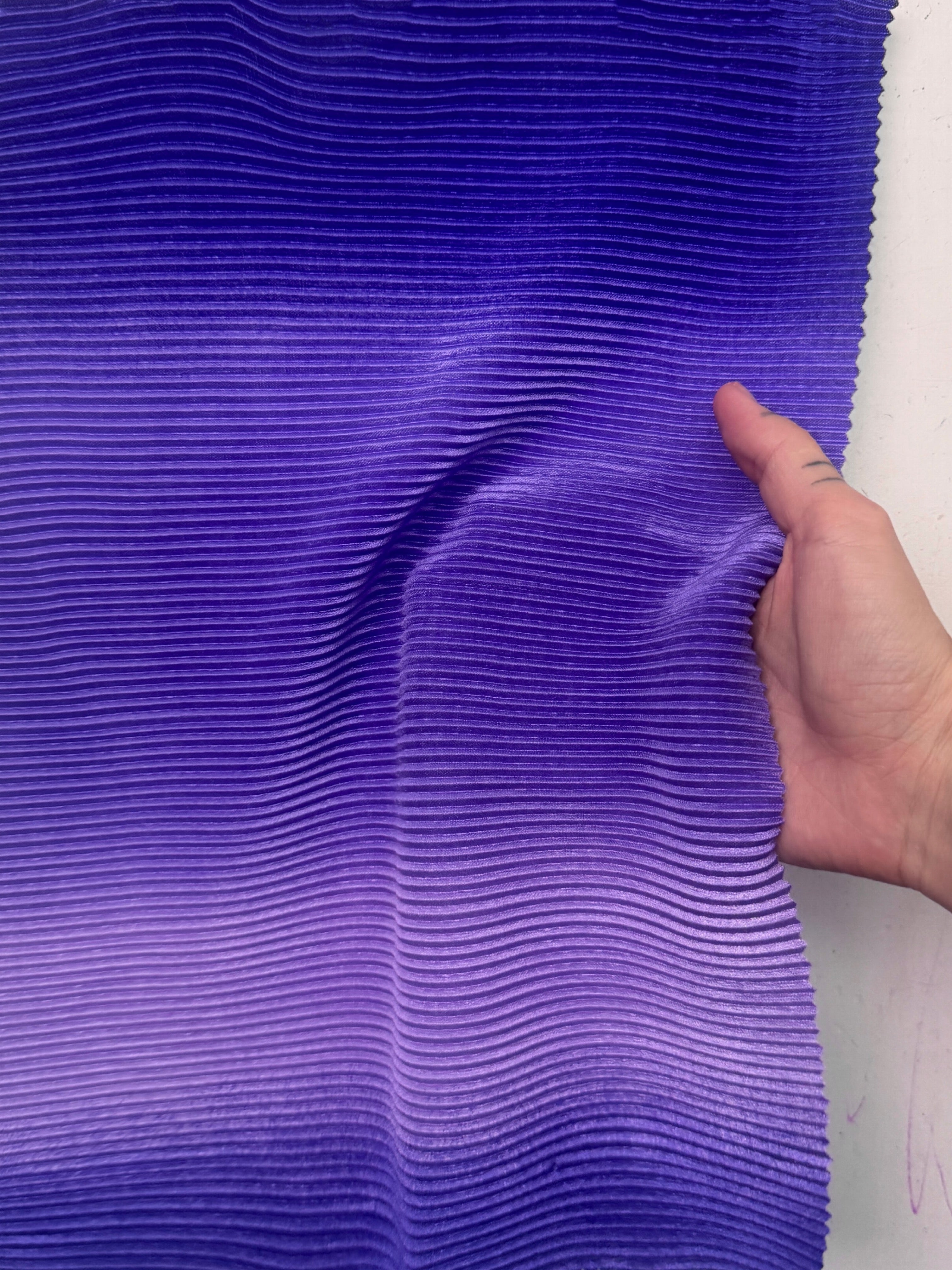 Purple Ombre Pleated Knit, purple pleated knit, purple pleated fabric, pleated spandex, spandex fabric, kiki textiles, sewing, purple textured knit