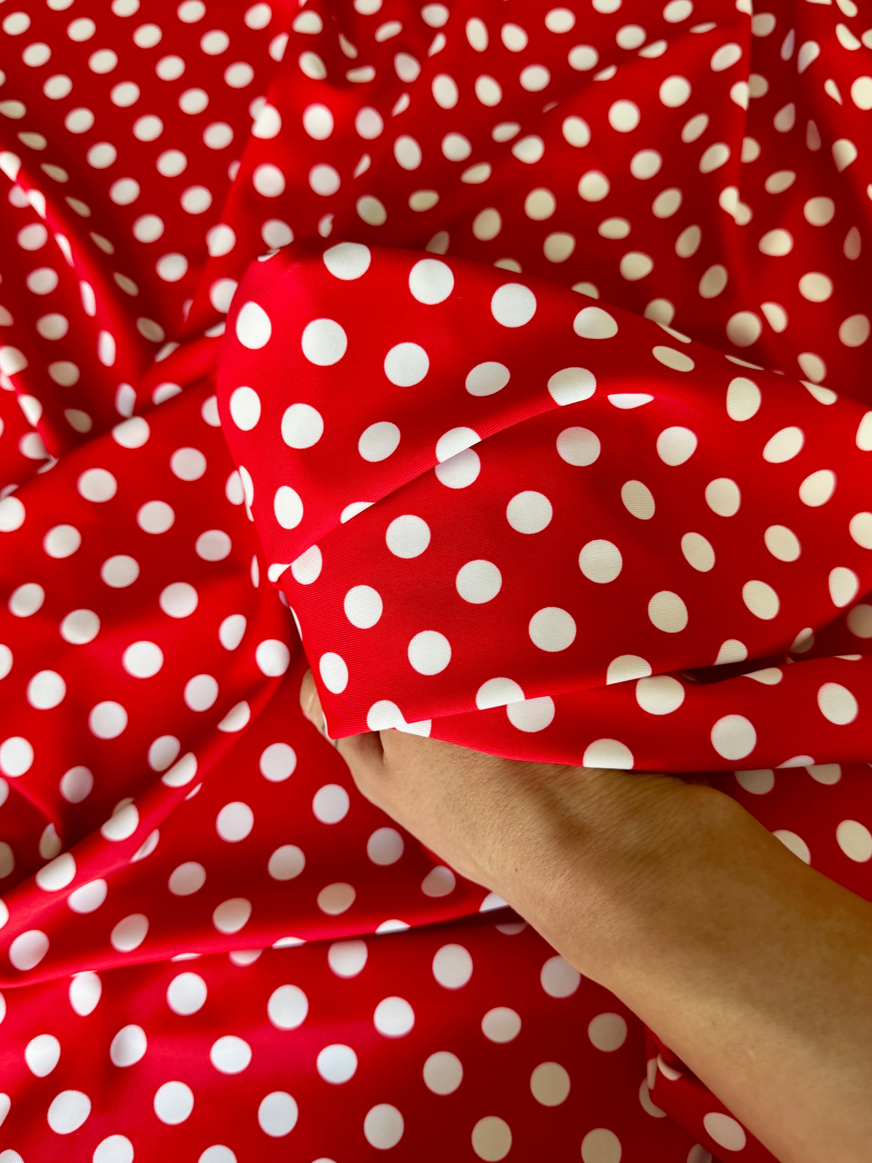 Red Polka Dot Nylon Spandex, Kiki Sewing Store, Luxury Fabric, Cheap Fabric Store, Kiki Textiles, Textile by the Yard, Los Angeles Fabrics