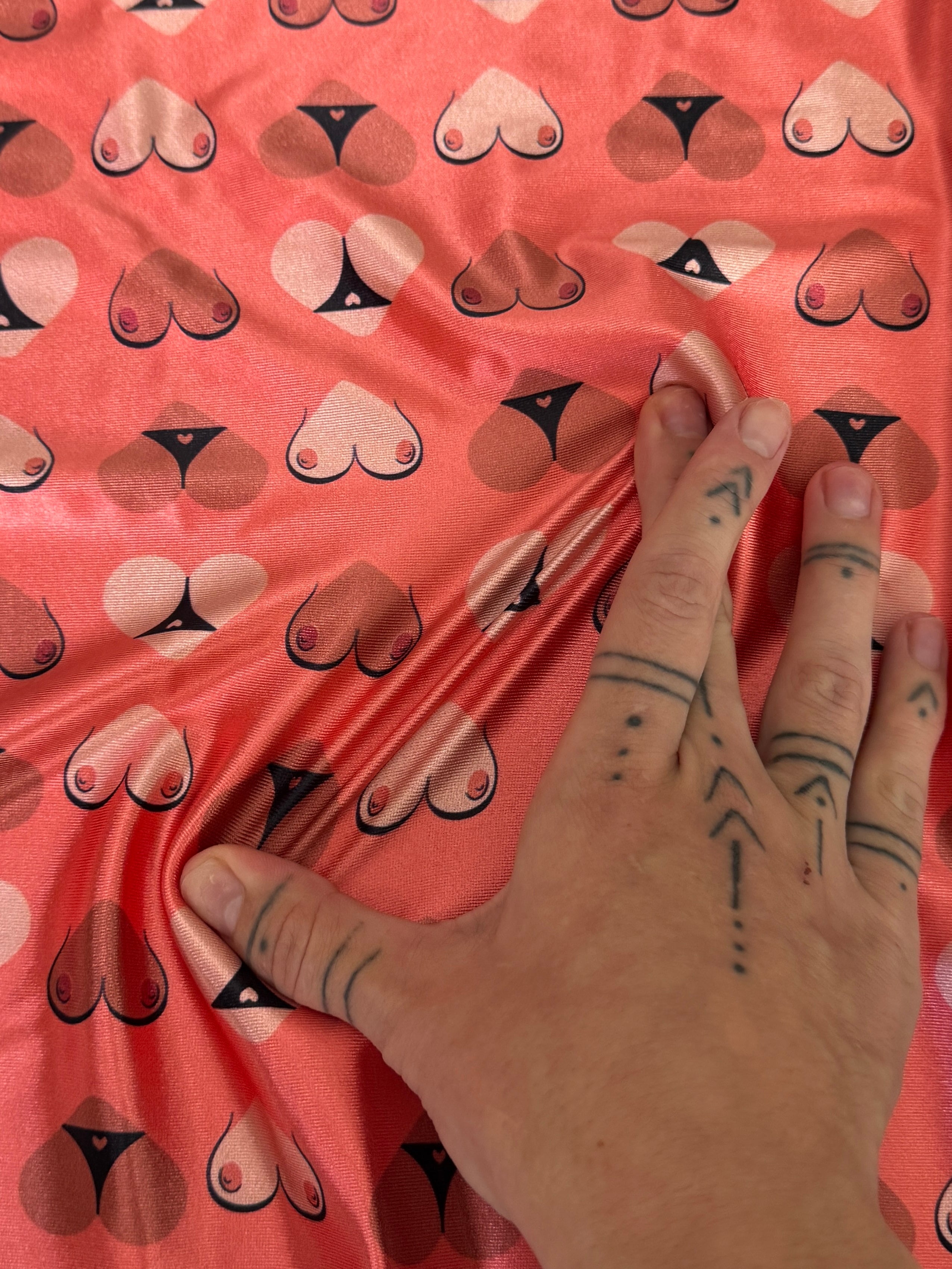 Cheeky Hearts Nylon Spandex, Kiki Sewing Store, Luxury Fabric, Cheap Fabric Store, Kiki Textiles, Textile by the Yard, Los Angeles Fabrics