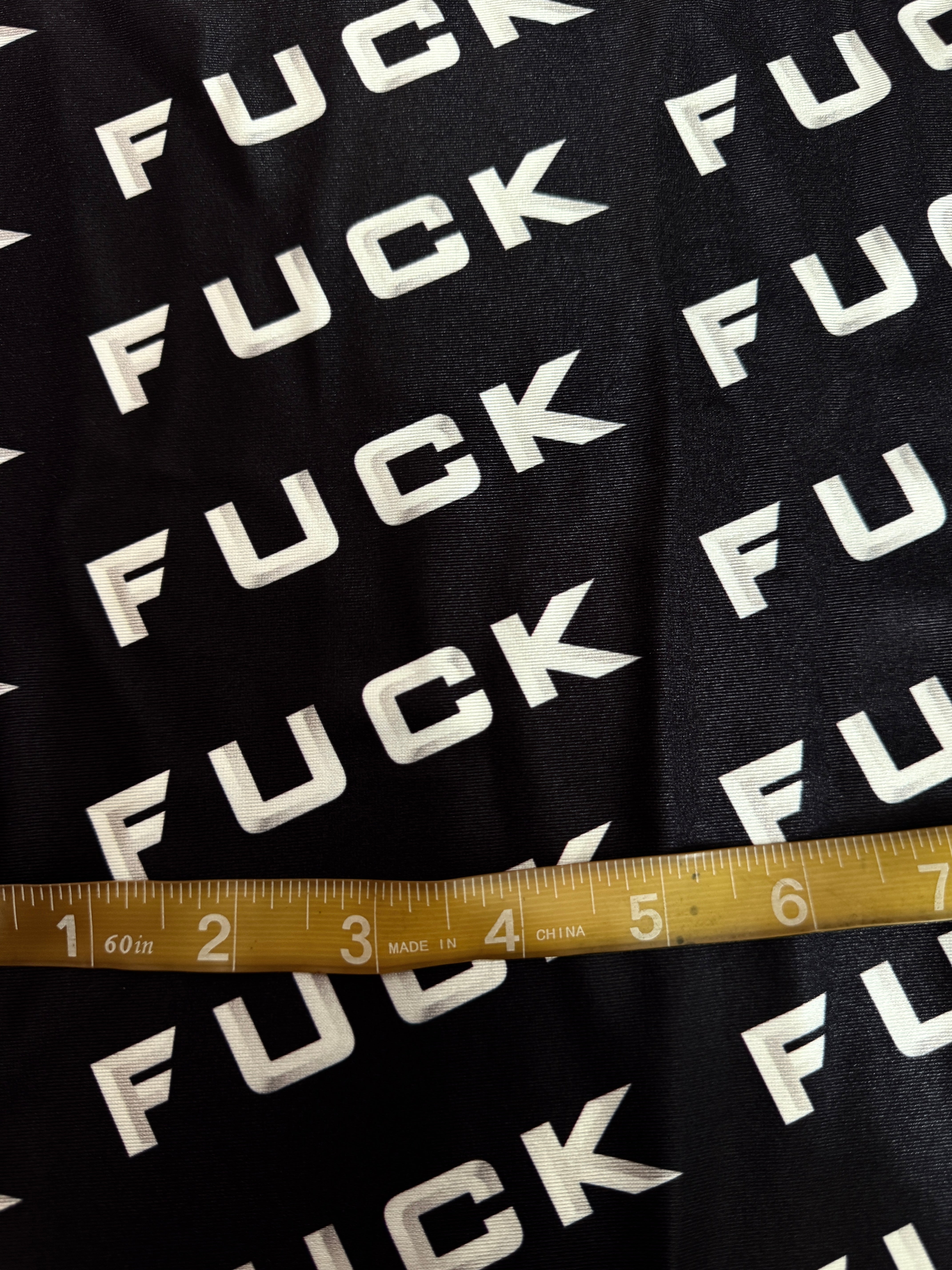 Black & White Fuck Print Nylon Spandex, Kiki Sewing Store, Luxury Fabric, Cheap Fabric Store, Kiki Textiles, Textile by the Yard, Los Angeles Fabrics