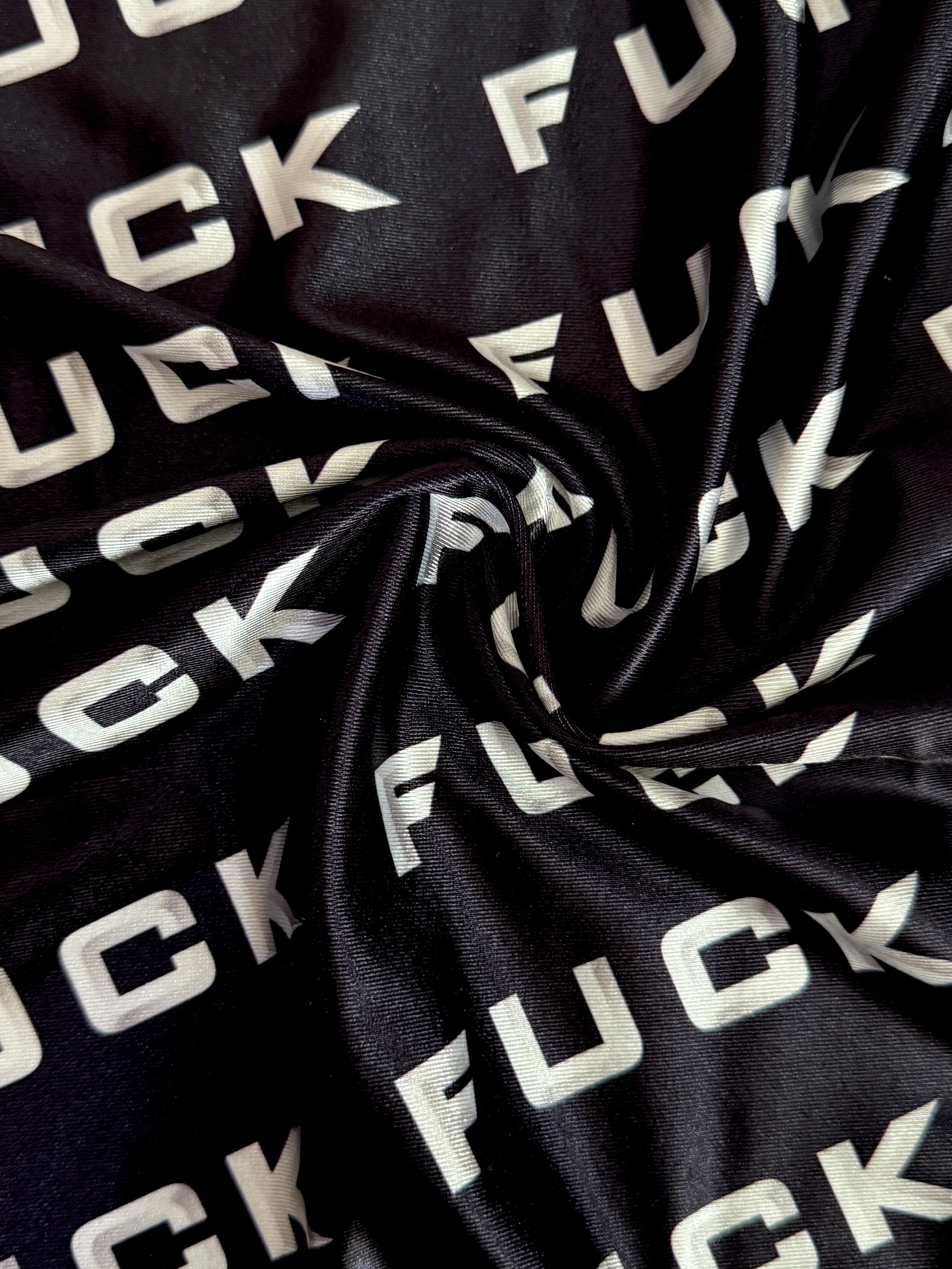 Black & White Fuck Print Nylon Spandex, Nylon Spandex Print, Printed Spandex Fabric, Stretch Print Fabric, Printed Stretch Fabric, Spandex Print Fabric, Printed Fabric Stretch