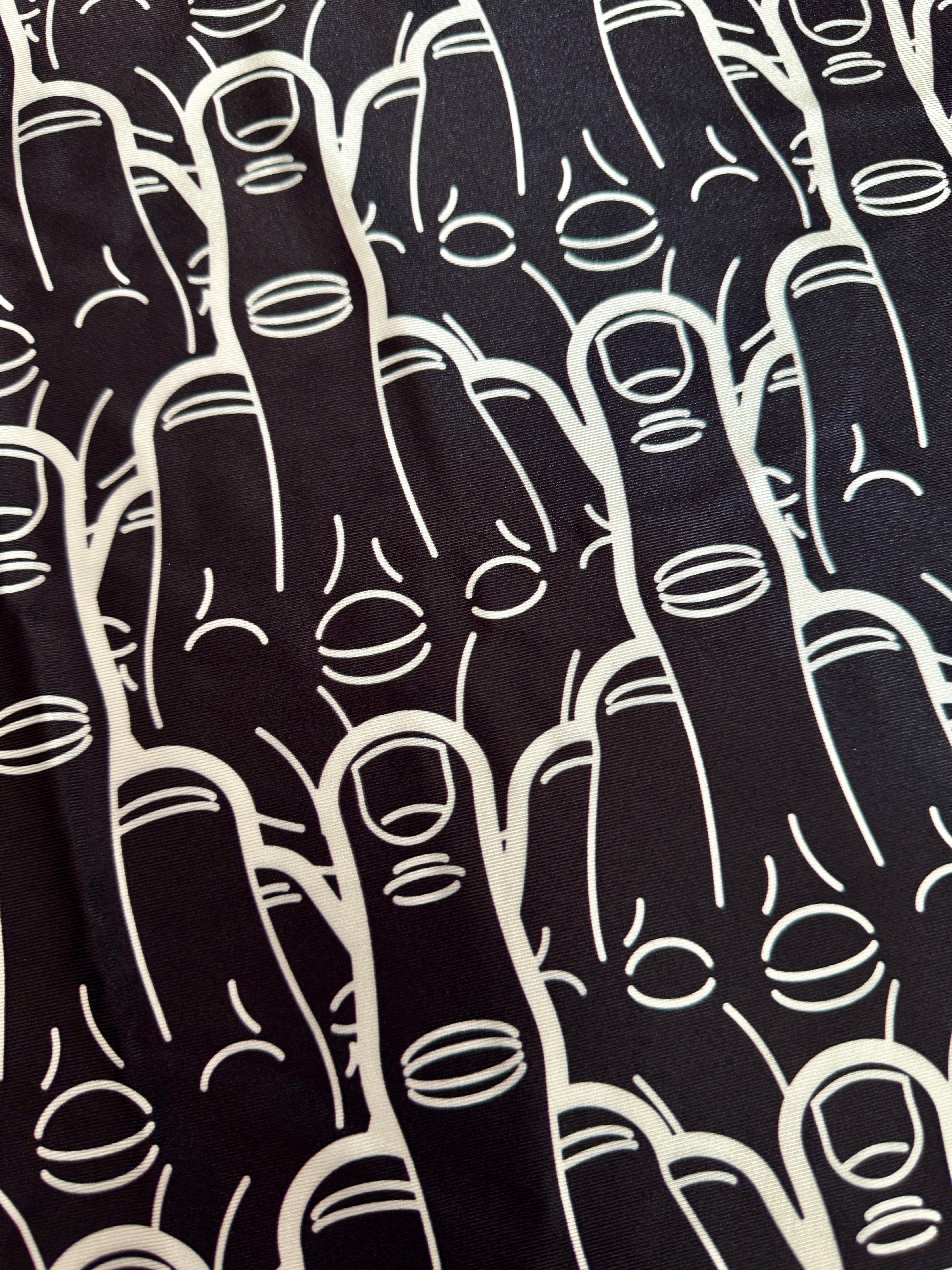 Middle Finger Black & White Nylon Spandex, Kiki Sewing Store, Luxury Fabric, Cheap Fabric Store, Kiki Textiles, Textile by the Yard, Los Angeles Fabrics