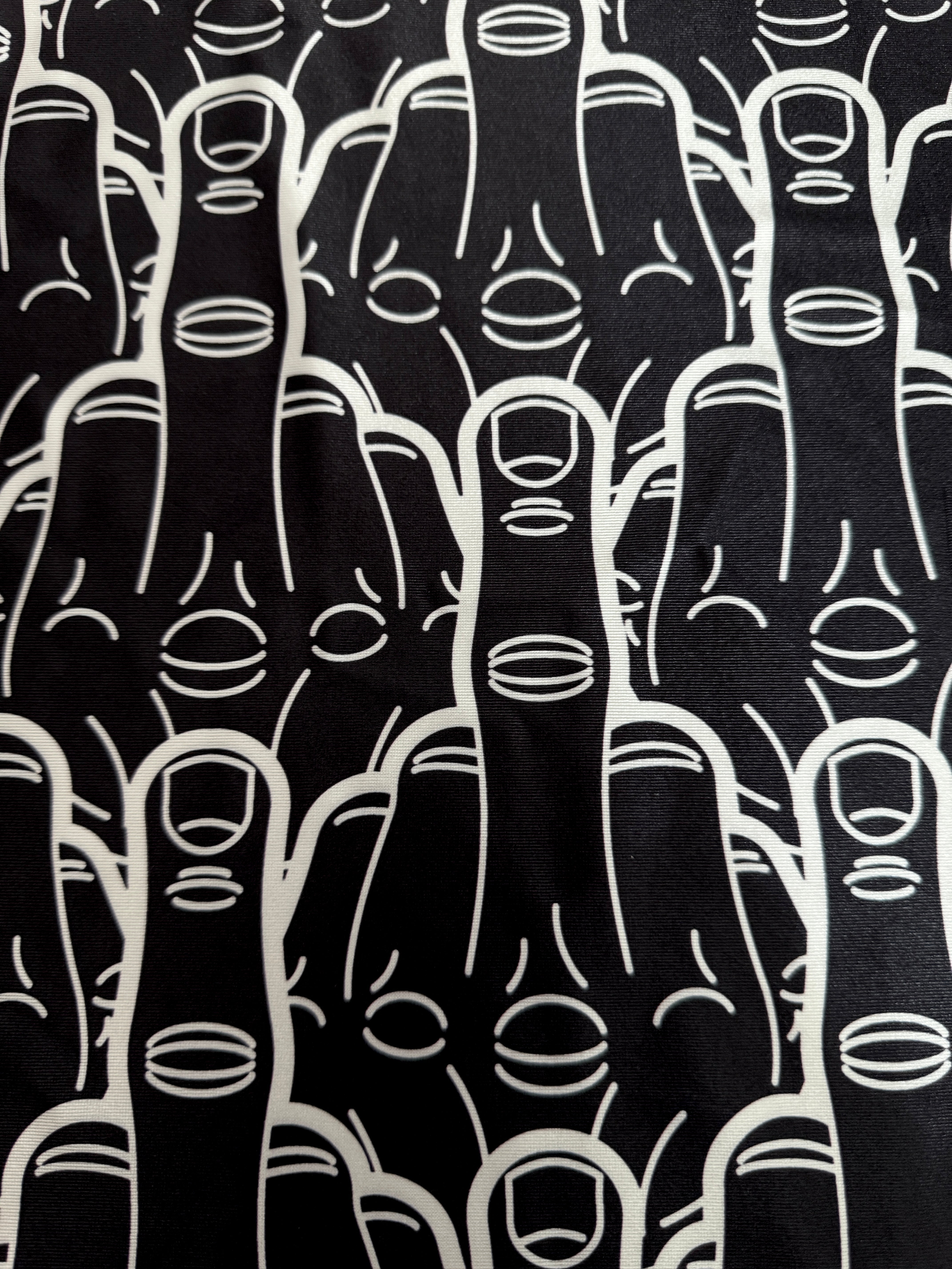 Middle Finger Black & White Nylon Spandex, Kiki Sewing Store, Luxury Fabric, Cheap Fabric Store, Kiki Textiles, Textile by the Yard, Los Angeles Fabrics