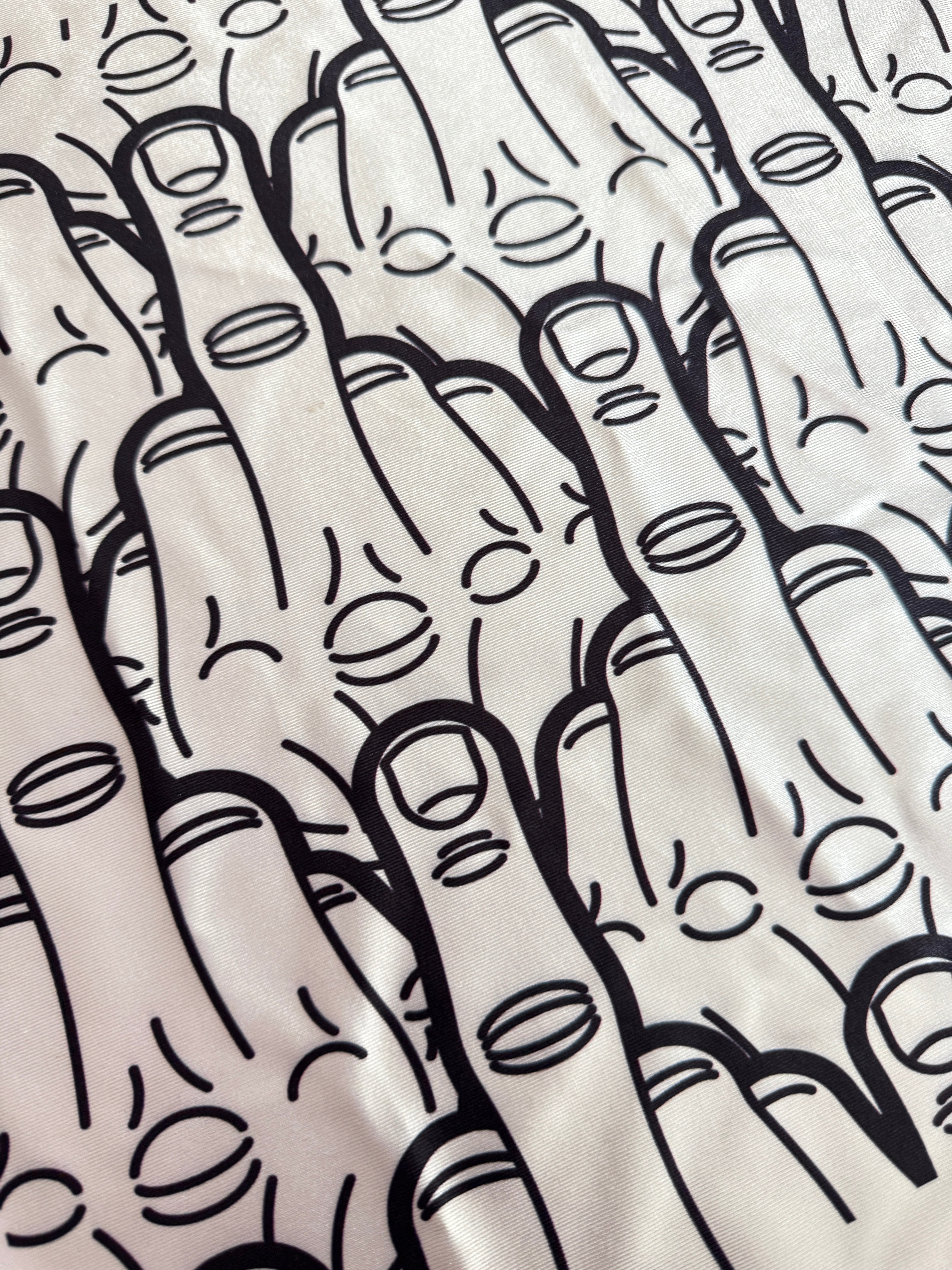 Middle Finger White & Black Nylon Spandex, Nylon Spandex Print, Printed Spandex Fabric, Stretch Print Fabric, Printed Stretch Fabric, Spandex Print Fabric, Printed Fabric Stretch